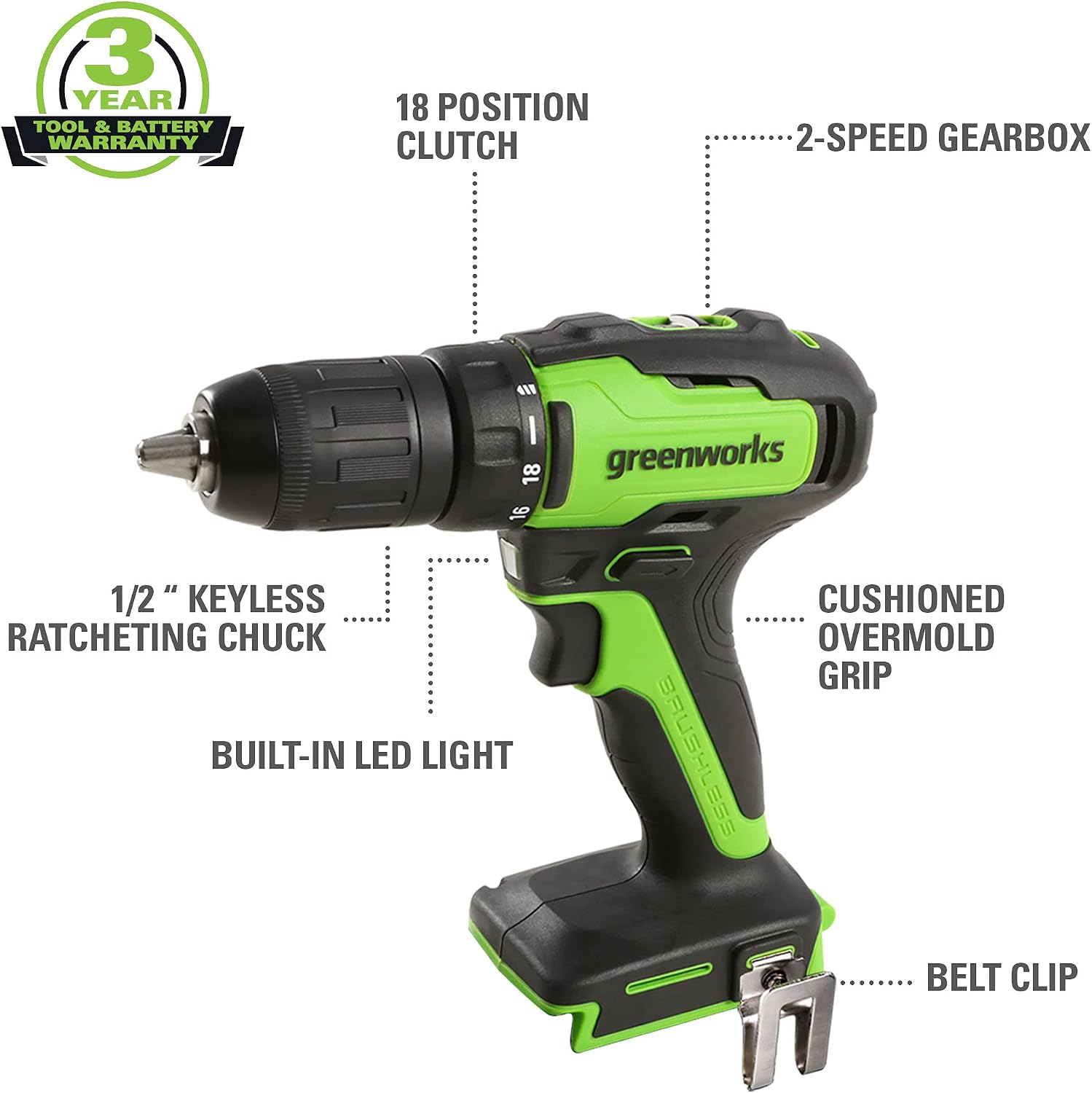 Greenworks 48V (2 x 24V) 17' Brushless Cordless Lawn Mower + 24V Drill / Driver, (2) 4.0Ah USB Batteries (USB Hub) and Dual Port Rapid Charger Included