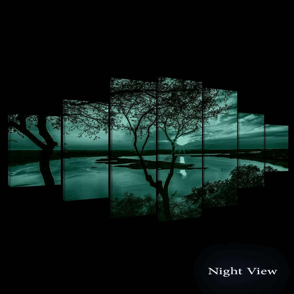 Startonight Huge Canvas Wall Art - Sunrise On The Lake Large Framed Set of 7 40' x 95'