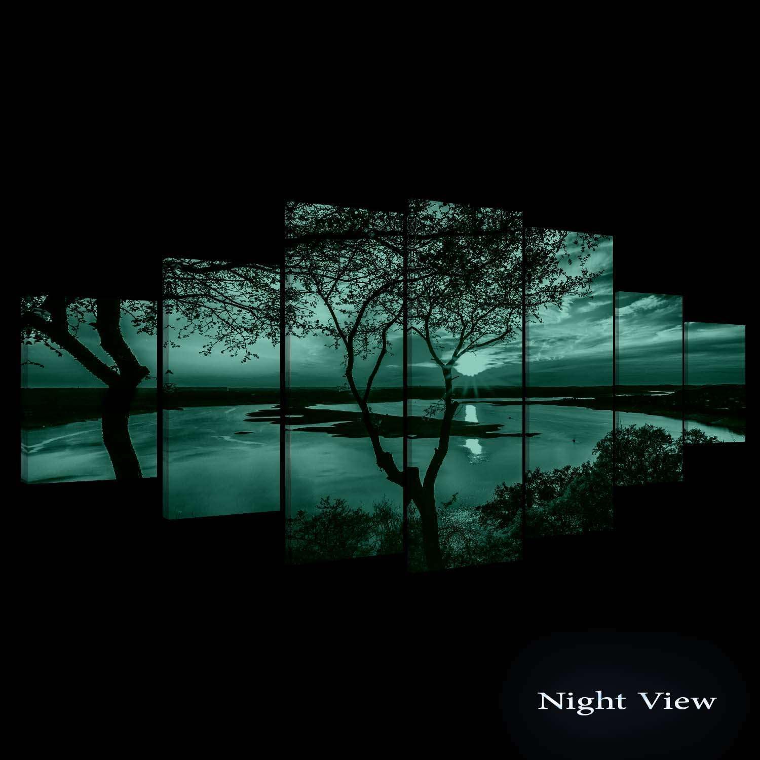 Startonight Huge Canvas Wall Art - Sunrise On The Lake Large Framed Set of 7 40' x 95'