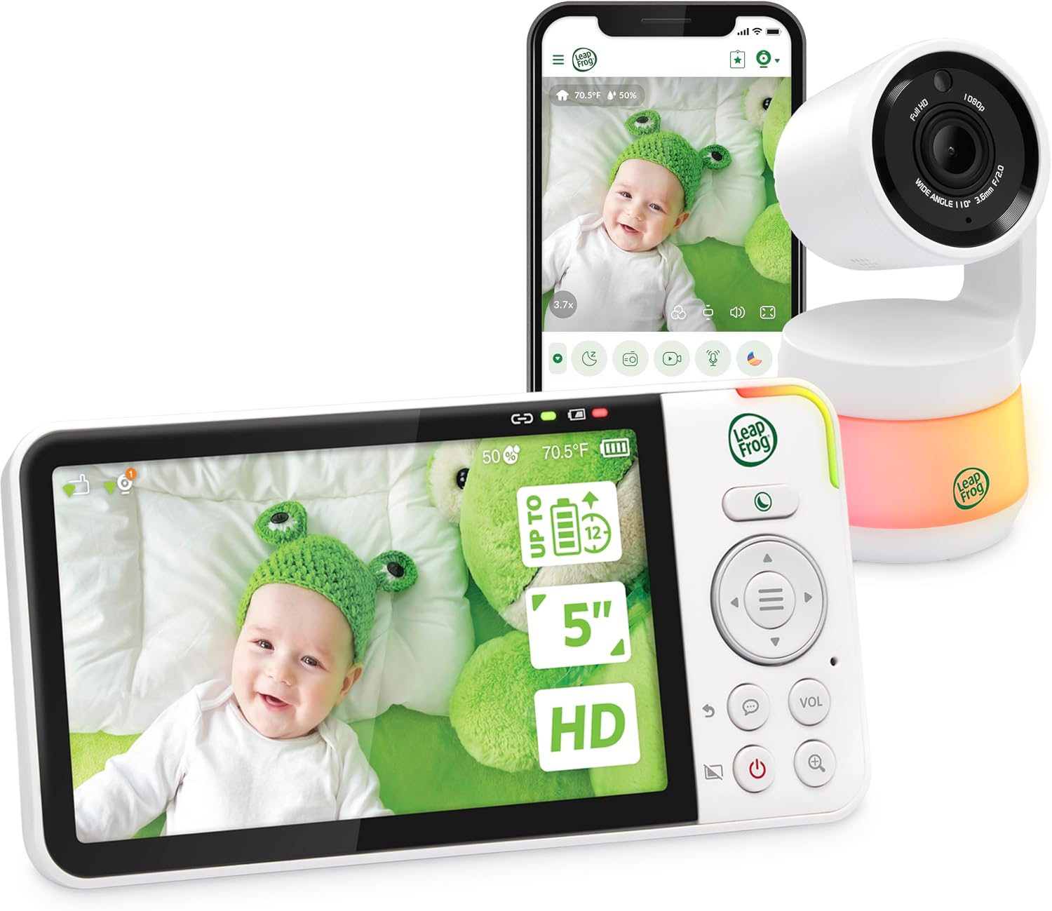 LeapFrog LF925HD Baby Monitor with Camera and Audio,1080p WiFi Remote Access Baby Monitor, 360° Pan & Tilt Camera, 8X Zoom, 5' 720p HD Display, Color Night Light &Vision, Two-Way Talk