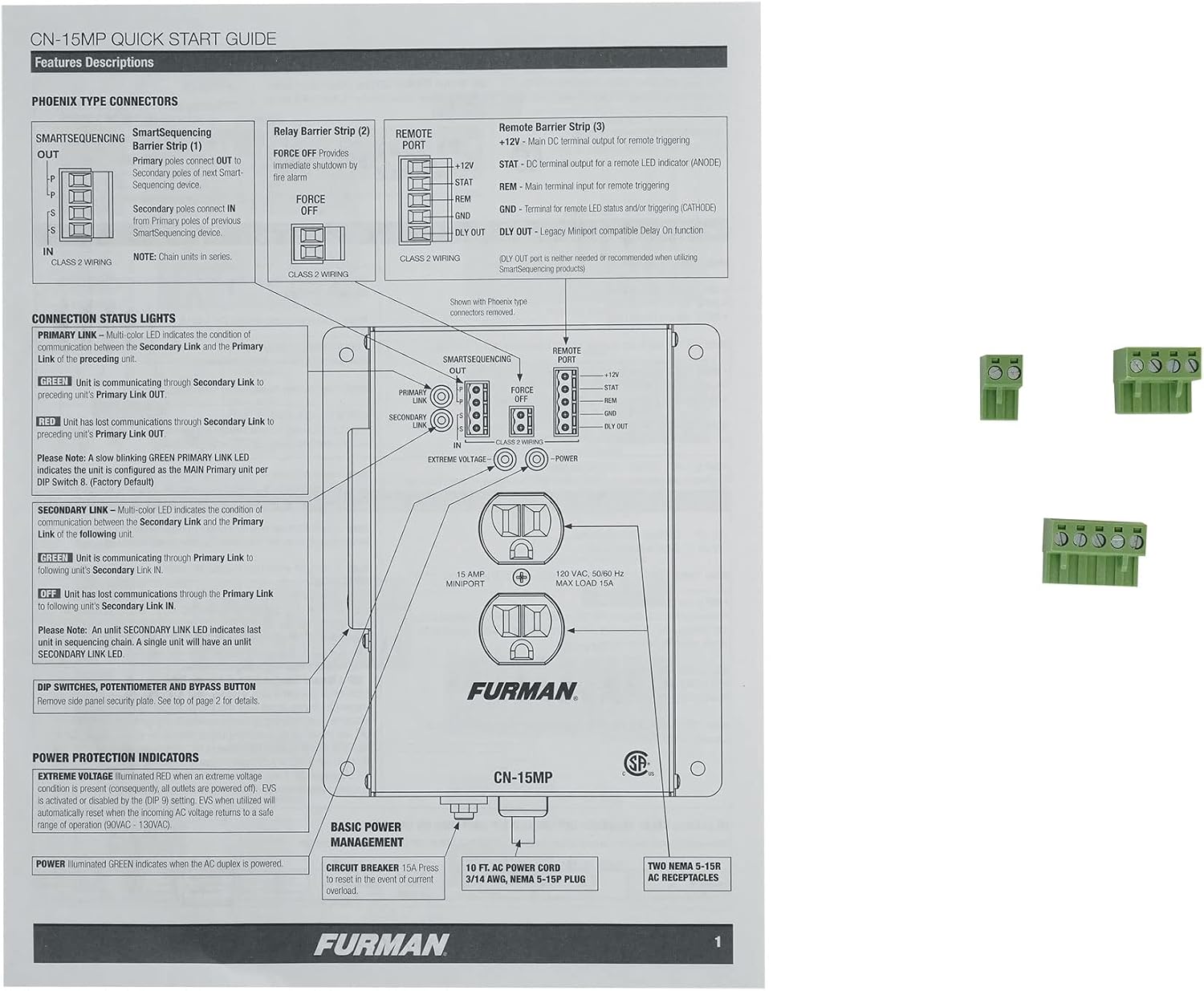 Furman Sound BlueBOLT CN-15MP 15A MiniPort Remote Duplex Smart Outlet