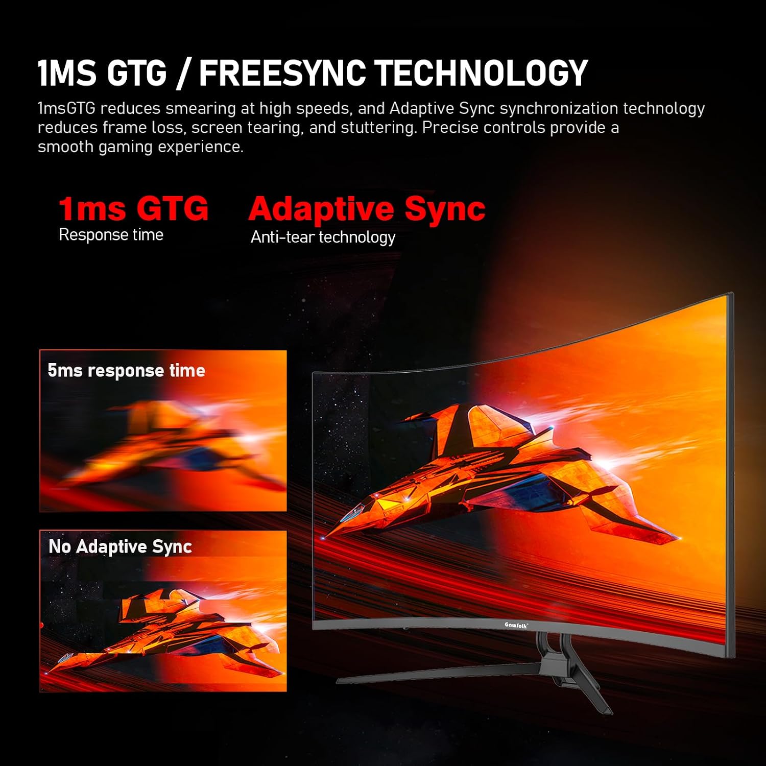 Gawfolk 32-inch 4K Ultra HD Curved 1500R Computer Monitor, 160Hz Gaming Screen, 1ms, Adaptive Sync, 128% sRGB, Built-in Speaker, HDMI 2.1, DisplayPort, Compatible with 75 * 75MM Wall Mount-Black