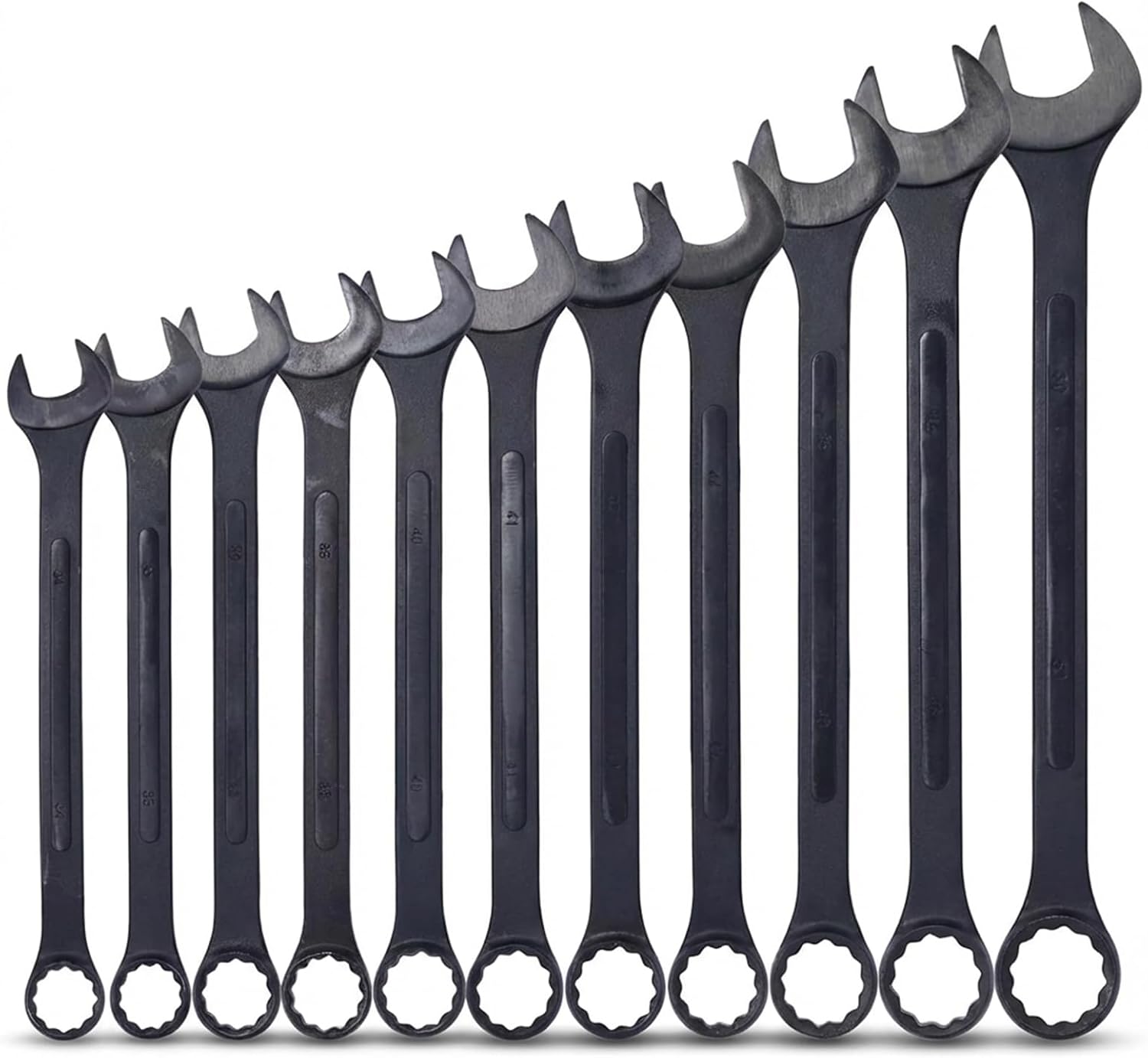 11PC Jumbo Combination Wrench Set, Metric 34–50mm, Heavy-Duty Cr-V Steel, Black Oxide Finish, Full-Range Large Wrench Kit with Storage Pouch