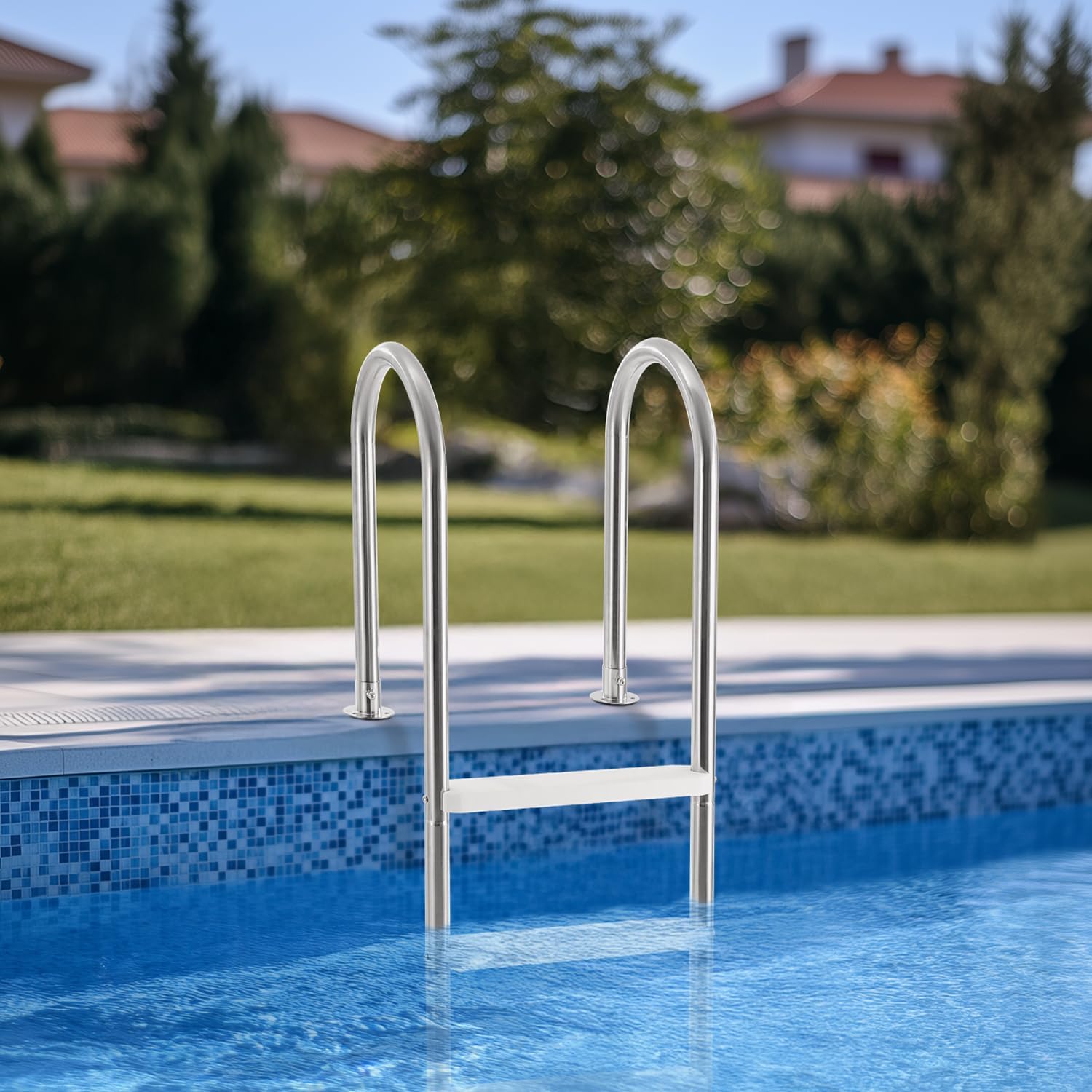 VEVOR Swimming Pool Ladder, 4-Step Double Handrails Stairs with Non-Slip Heavy Duty Steps, Stainless Steel Load Capacity 265 lbs, for 54 in Inground Pools with Mounted Deck Board Indoor & Outdoor