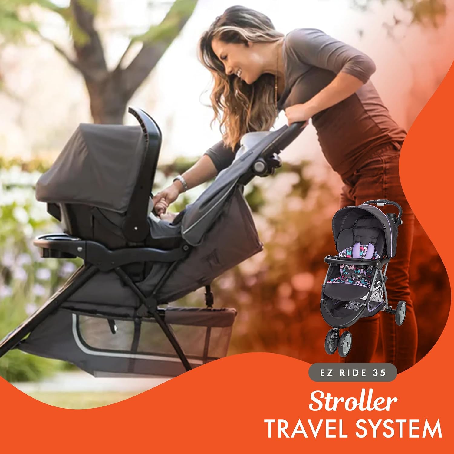 Baby Trend EZ Ride 35 Travel System, Stroller and Infant Car Seat Combo, Sophia - Lightweight and Foldable Compact Design with One Hand Fold and Adjustable Handle