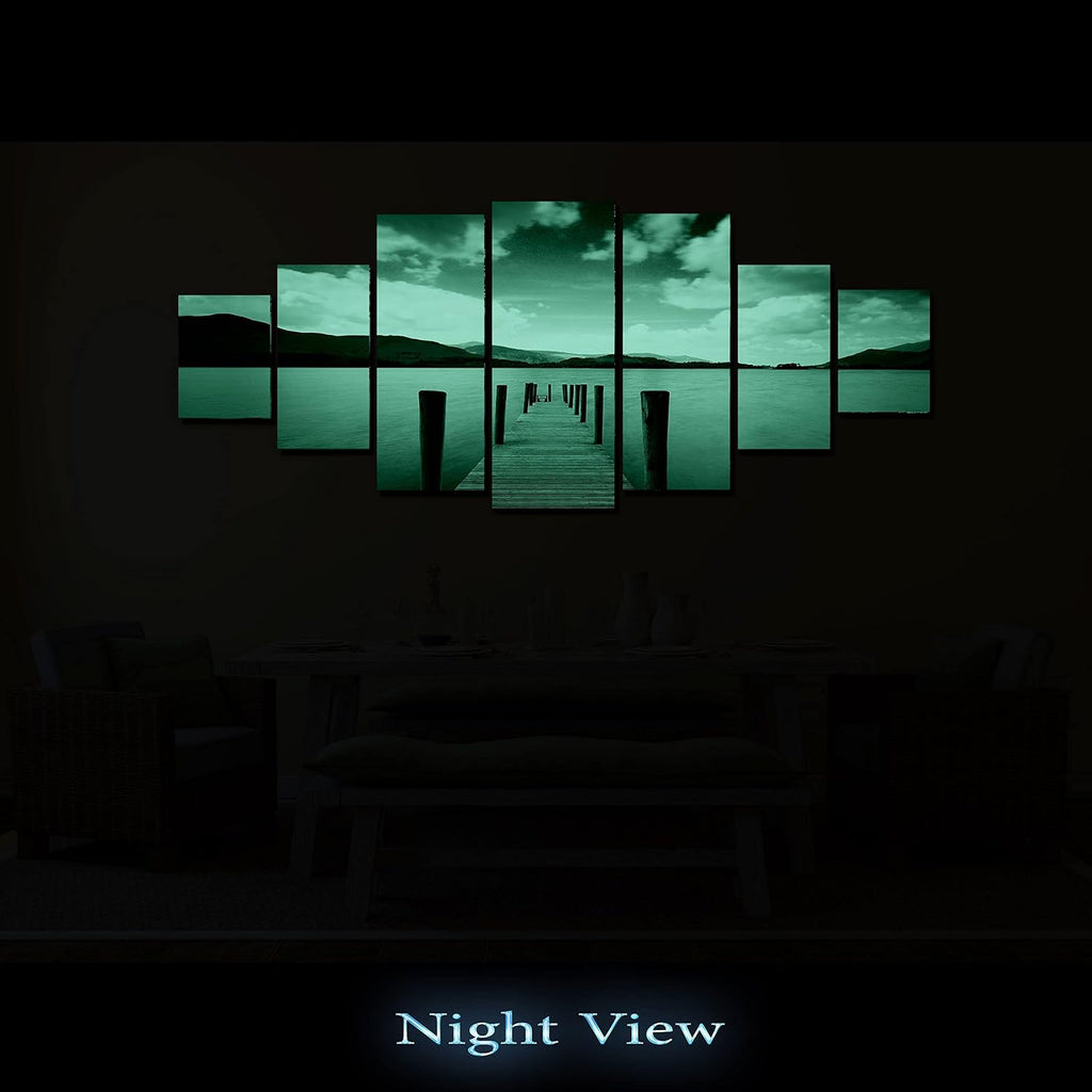 Startonight Huge Canvas Wall Art - Beautiful Bridge On The Beach - USA Large Home Decor - Dual View Surprise Artwork Modern Framed Wall Art Set of 7 Panels Total 40' x 95'