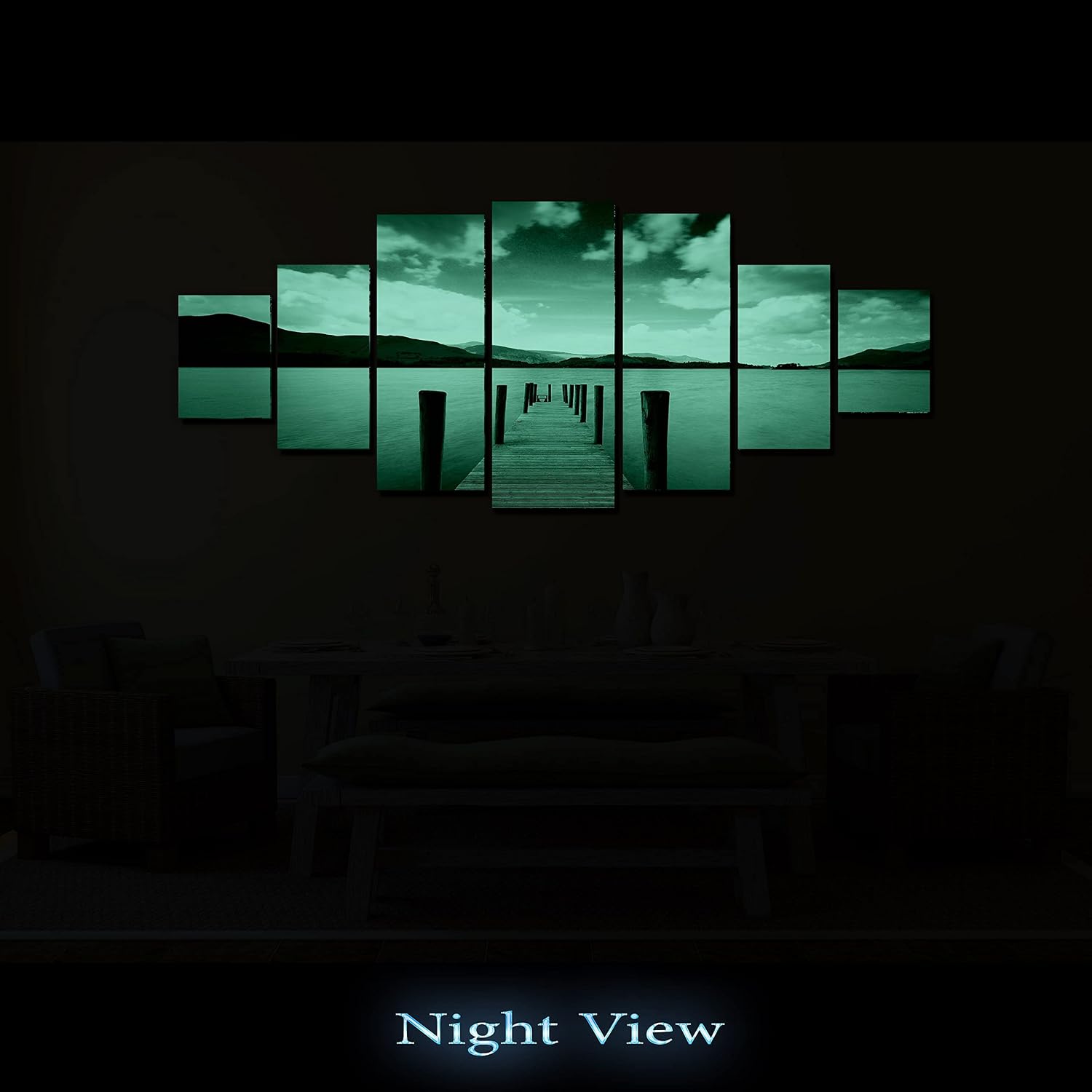 Startonight Huge Canvas Wall Art - Beautiful Bridge On The Beach - USA Large Home Decor - Dual View Surprise Artwork Modern Framed Wall Art Set of 7 Panels Total 40' x 95'