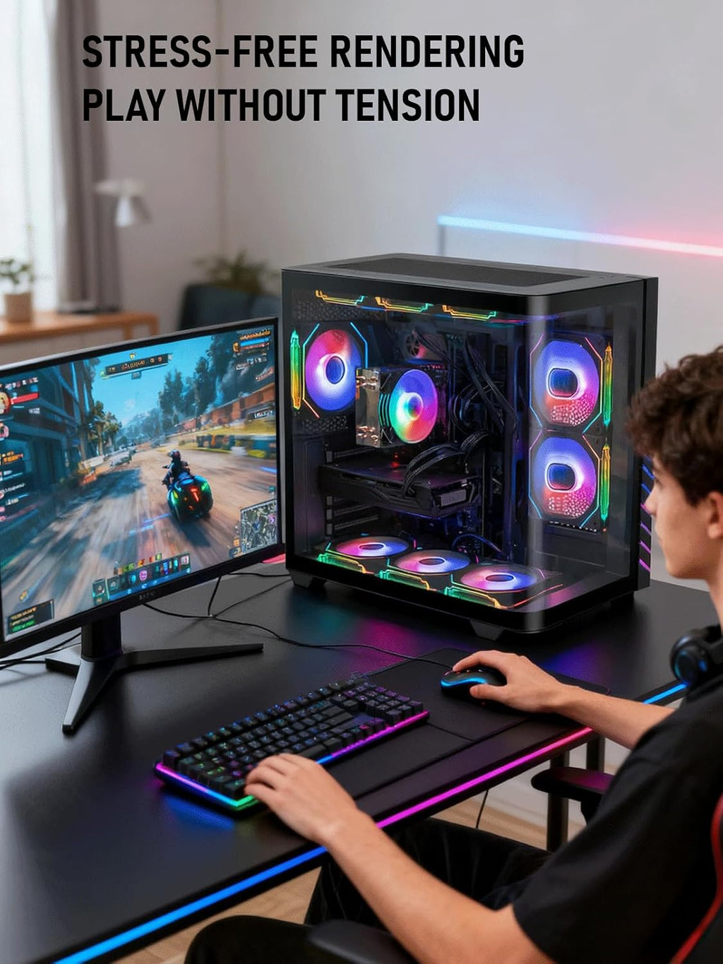 Gaming PC Computer Desktop – i7 Xeon E5 12-Cores up to 3.5 GHz, RX 580 8GB, 64GB RAM, 1TB NVMe SSD, Wi-Fi 6 & BT 5.4, 9× ARGB Cooling Fans, Windows 11 Pro, 650W PSU, Gaming & Streaming Tower