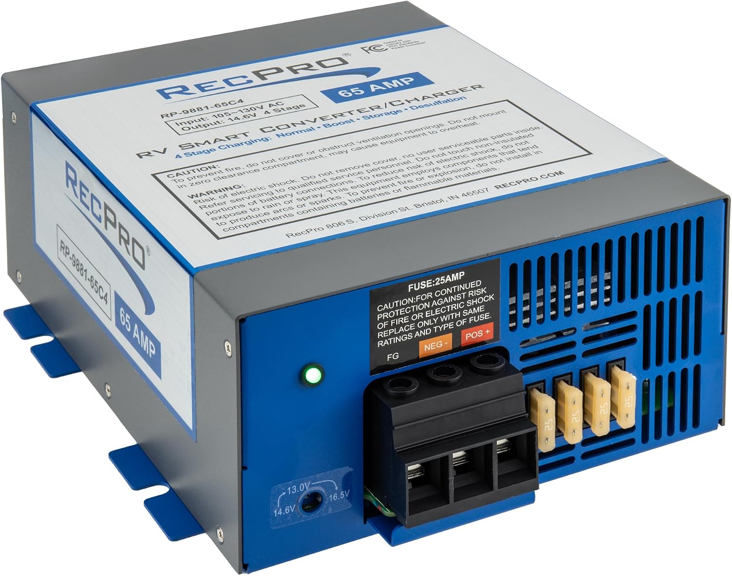 RecPro RV Converter 65 Amp | RV Power Converter & Battery Charger | 4 Stage Smart Charging | 120VAC to 12VDC | 13V to 16.5V Operating Range