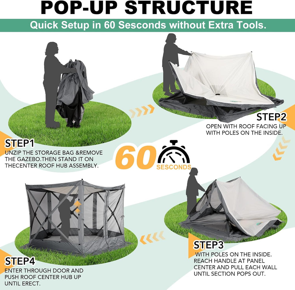 COBIZI 10x10 FT Pop up Gazebo, Popup Canopy Tent, Screened in Gazebos, Waterproof Portable Outdoor Small Screen Tents Sun Shelter,carpas para Patio for Camping, Garden and Backyard,Grey