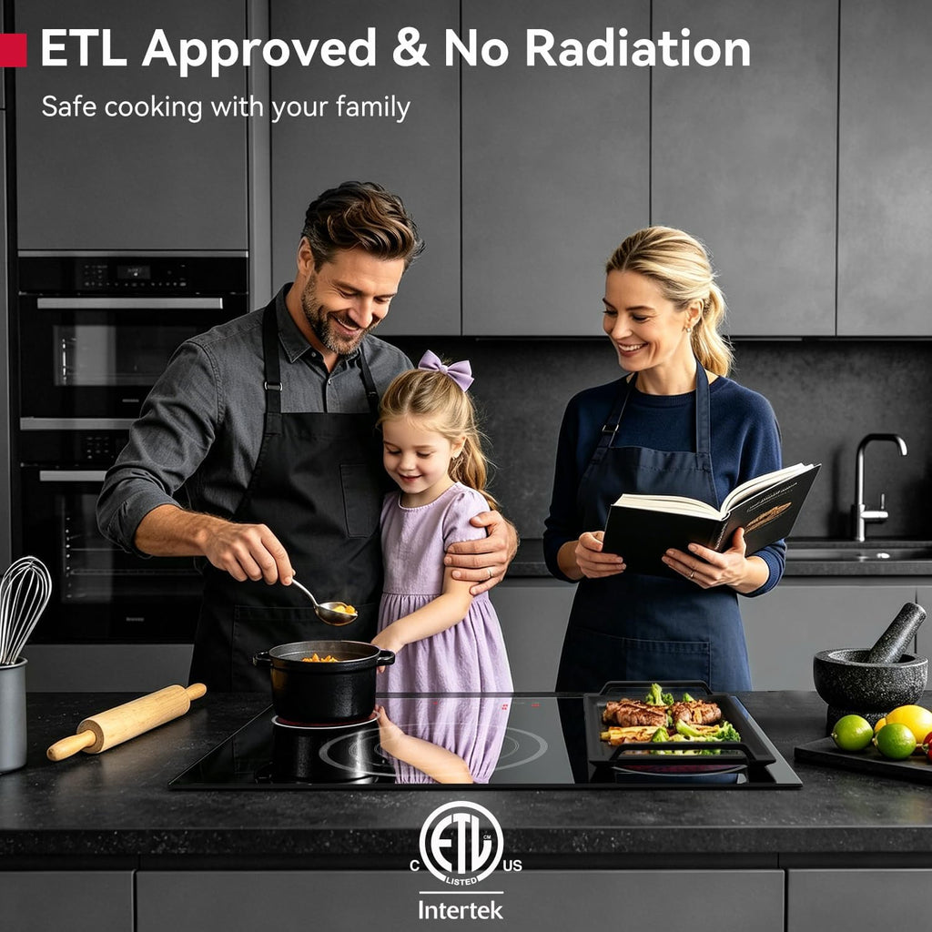 GASLAND 30 Inch Electric Cooktop, 4 Burners Radiant Glass Stove Top, ETL & FCC Certificated, Drop-in Ceramic Cooktop, Slide Touch Control, Child Safety Lock, Hot Surface Indicator, 220V, CH774BF34A