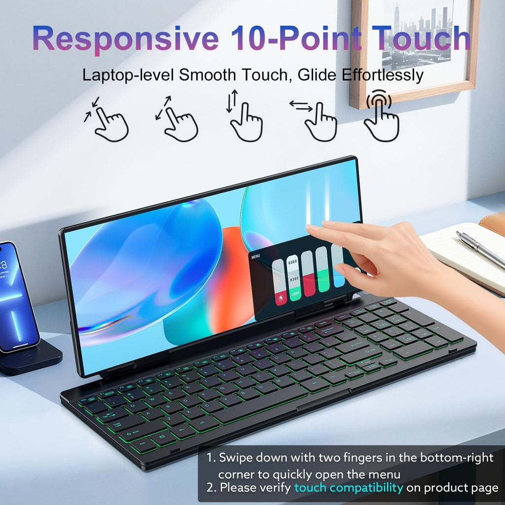 12.8' Portable Touchscreen Keyboard, Screen Extender with Silent Keyboard, USB-A Type-C Monitor for Laptop, Desktop, Mini PC, MacBook(Driver Need)