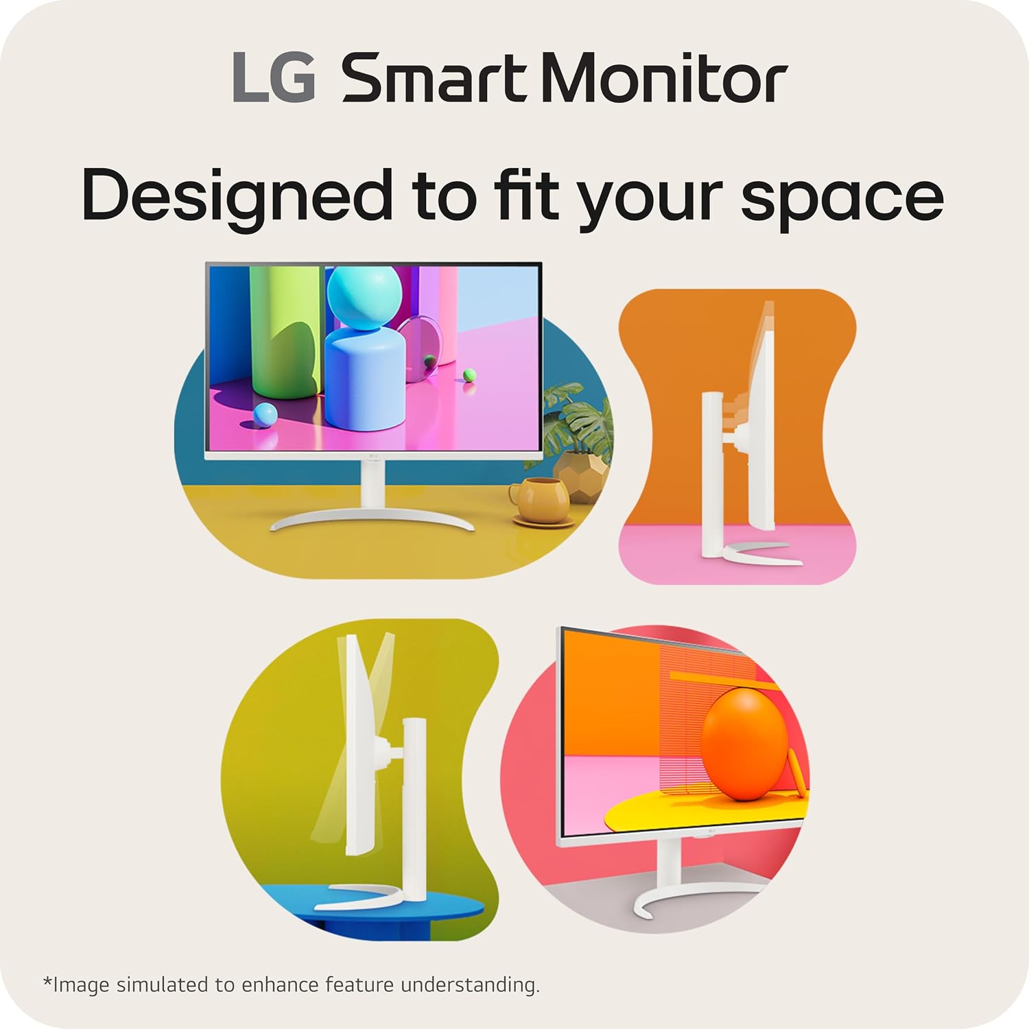 LG 32SR75U-W 32-inch Smart Monitor with Steaming TV, 4K UHD (3840 x 2160), HDR10, USB Type-C 65W PD, webOS, Screen Share, Bluetooth, Built-in Speaker, HDMI, USB, Remove Control, White