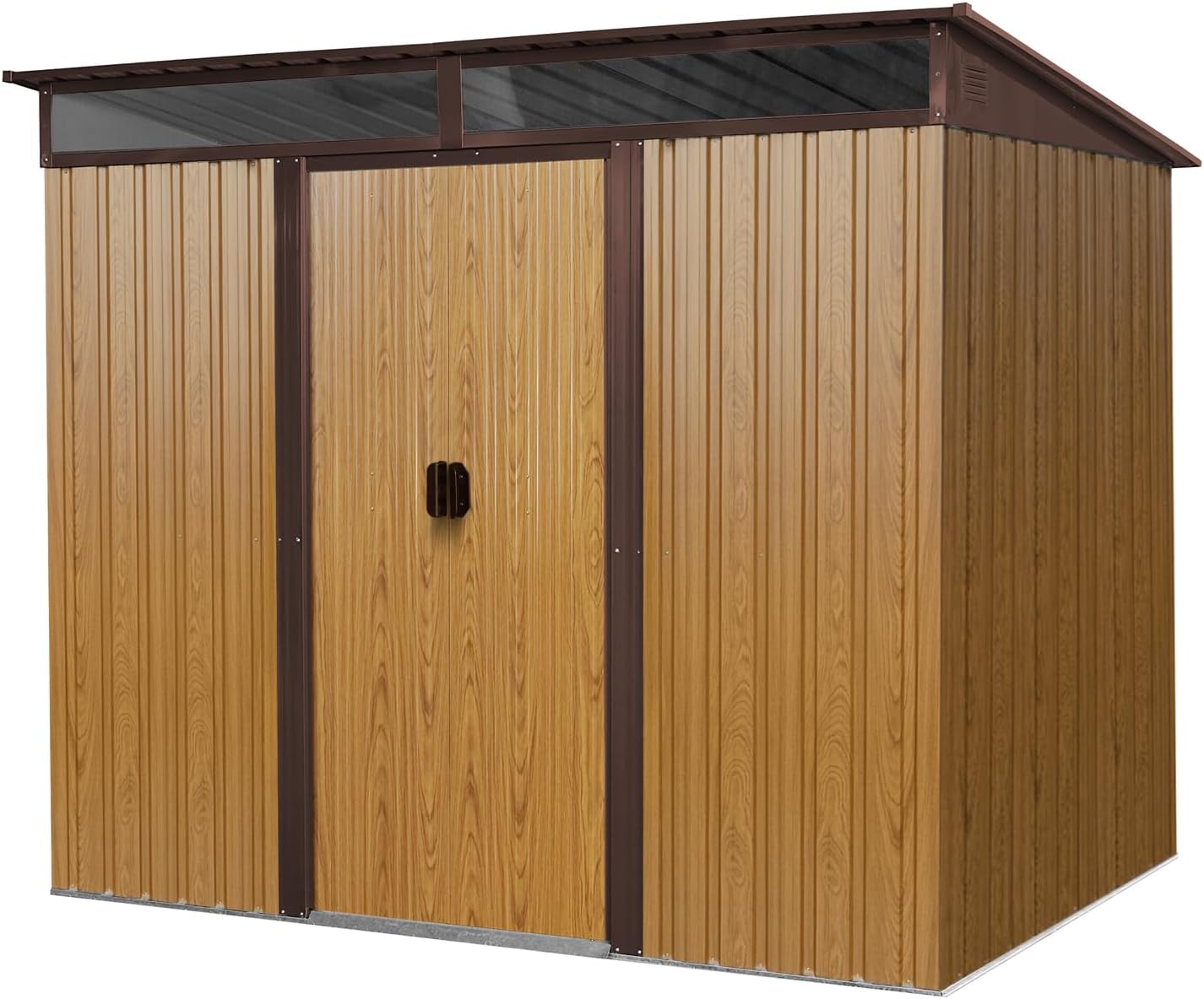 6x8 FT Outdoor Storage Shed, Metal Garden Shed with Frame Floor, Outside Tool Shed with Lockable Sliding Doors, Waterproof Storage Building with Sloped Roof & Air Vents for Backyard, Patio, Coffee