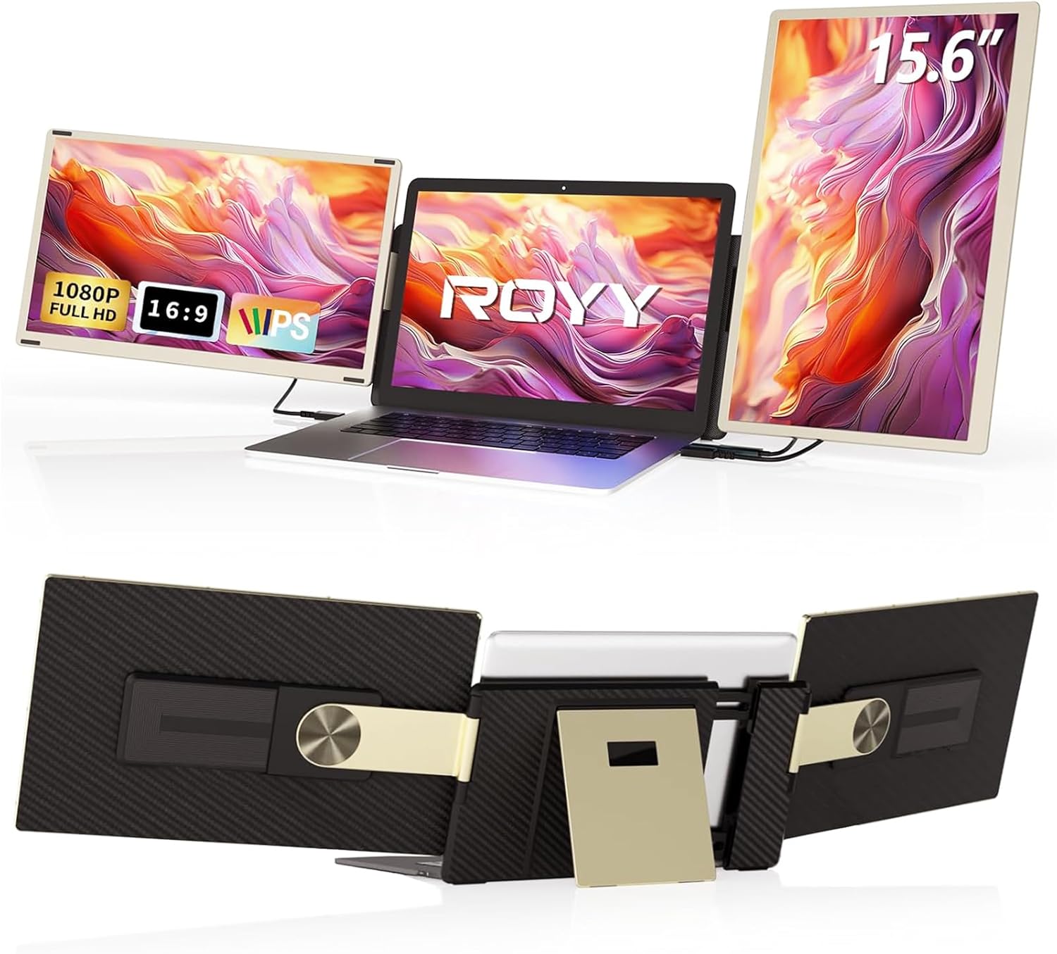 ROYY Laptop Screen Extender Double Monitor - 15.6' Detachable Portable Computer Monitor, FHD 1080P IPS 235 Degrees Rotation Extra Screen Compatible with Mac Wins Dex Chrome Fits 13-17' Laptop