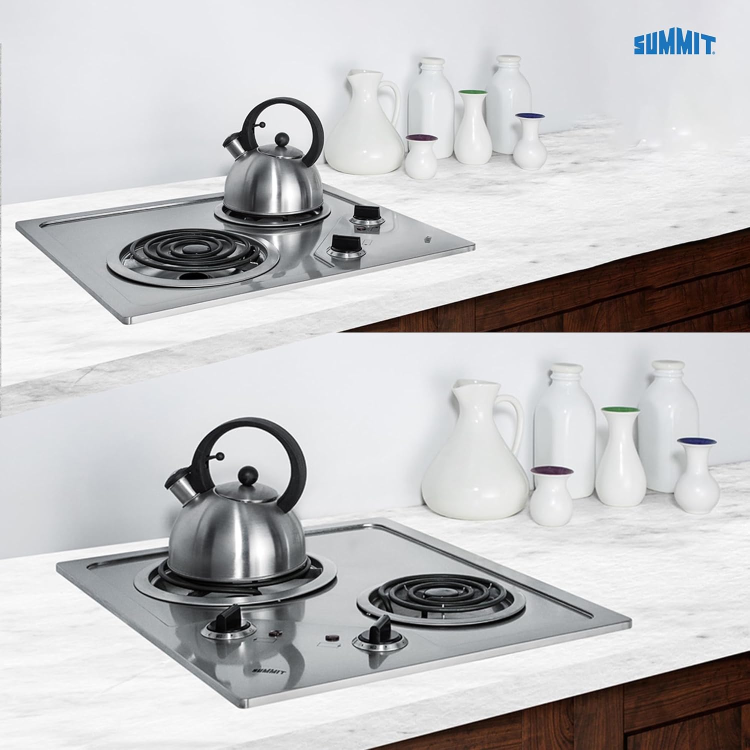 Summit 21' 2 Burner Electric Cooktop 230 Volt Coil Electric Cooktop, ADA compliant, Stainless Steel- CR2B224S