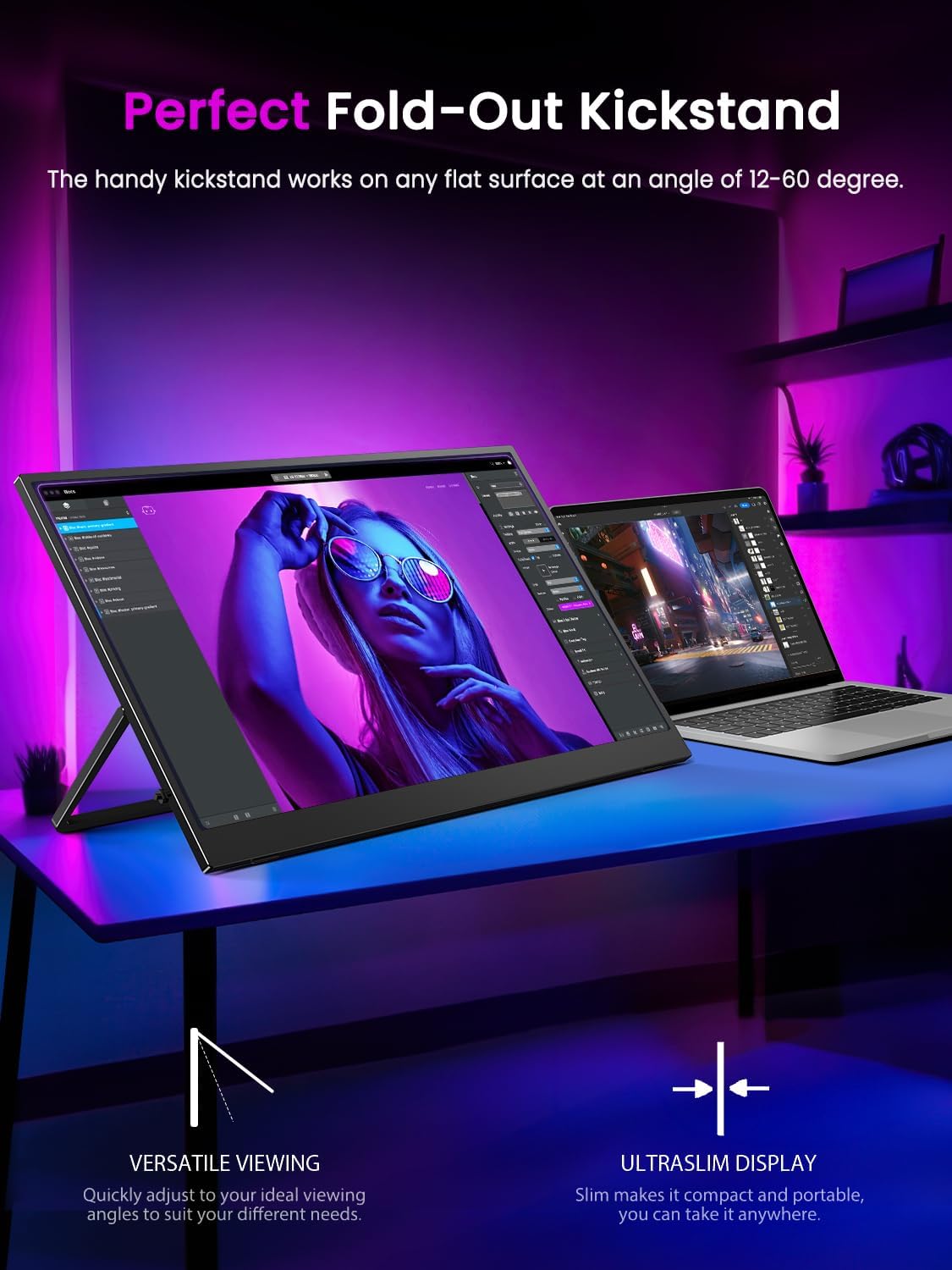UPERFECT 17.3'' 4K Portable Monitor QLED, 600 Nits 150% sRGB UHD FreeSync HDR 2 Speakers Eye Care Travel Monitor, 2 Fully Functional Type-C Port & HDMI for Laptop PC Phone, VESA & Stand