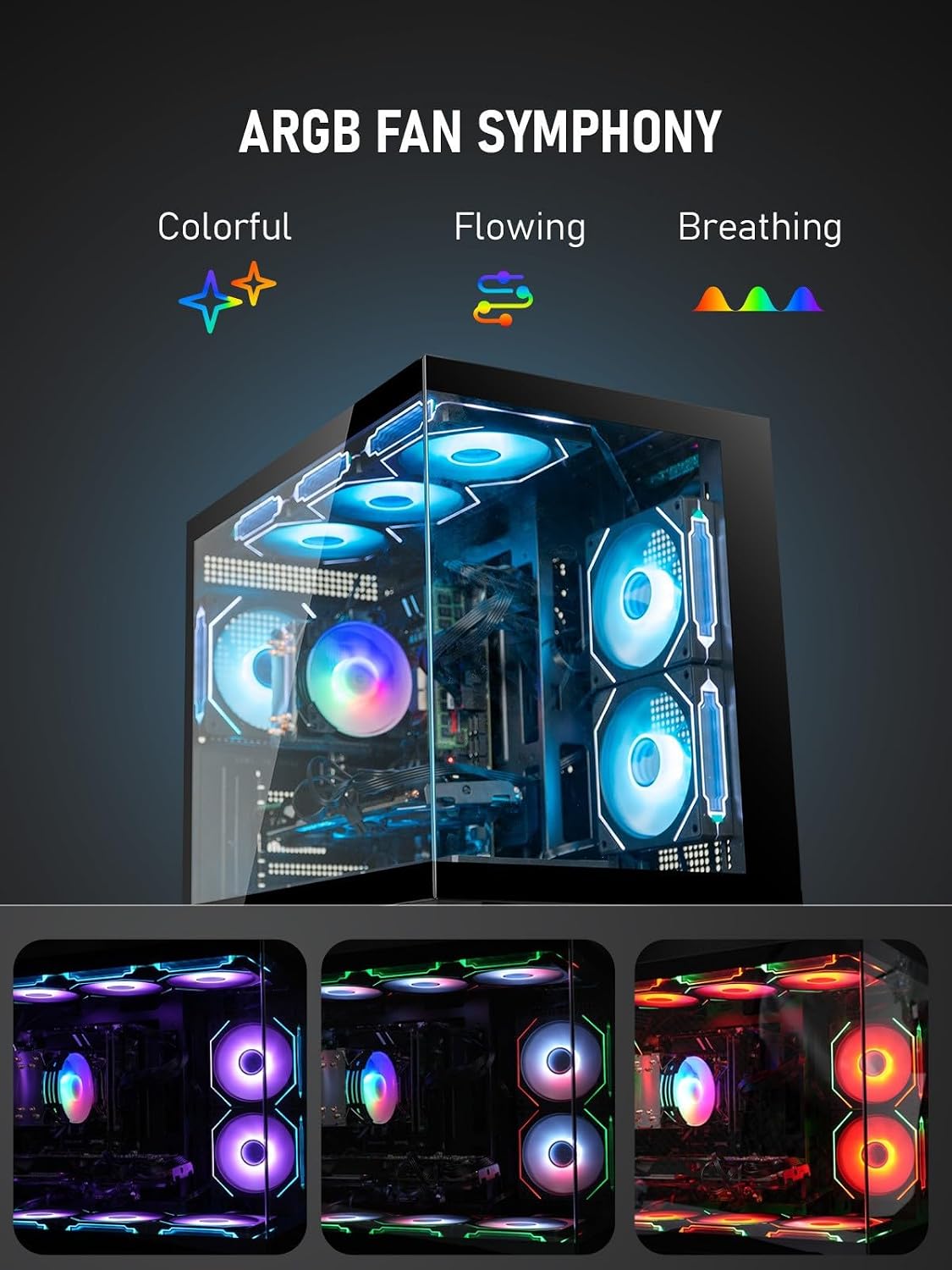 Gaming PC Desktop – Ryzen 7 5800X up to 4.7GHz, Radeon RX 6600 XT 8GB GDDR6, 16GB DDR4 RAM, 1TB NVMe SSD, WiFi 6 & BT 5.4, 9× ARGB Fans, 650W PSU, WIN11P, RGB Keyboard & Mouse