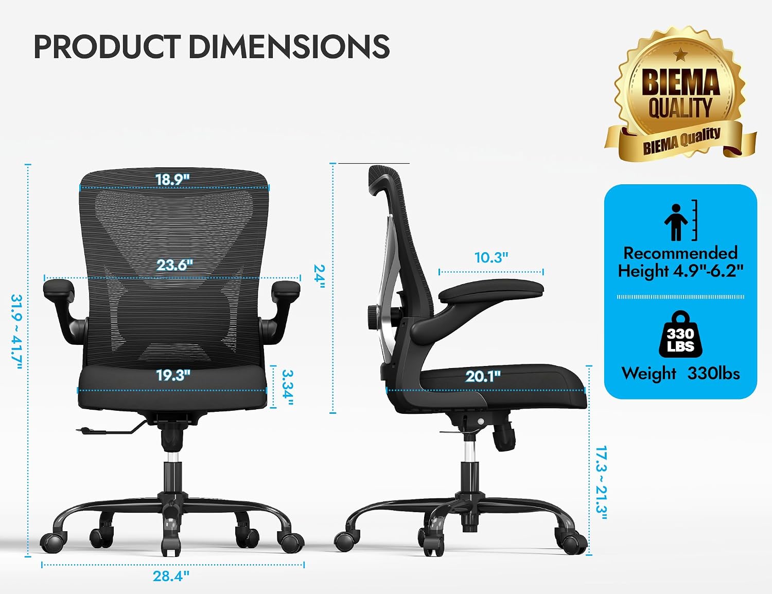 Ergonomic Office Chair - X-Shaped Computer Desk Chairs Comfy, Mesh High-Back Gaming Chair with Adjustable Lumbar Support, Executive Task Chair for Adults, Comfortable for Long Hours, Black, Pack of 6