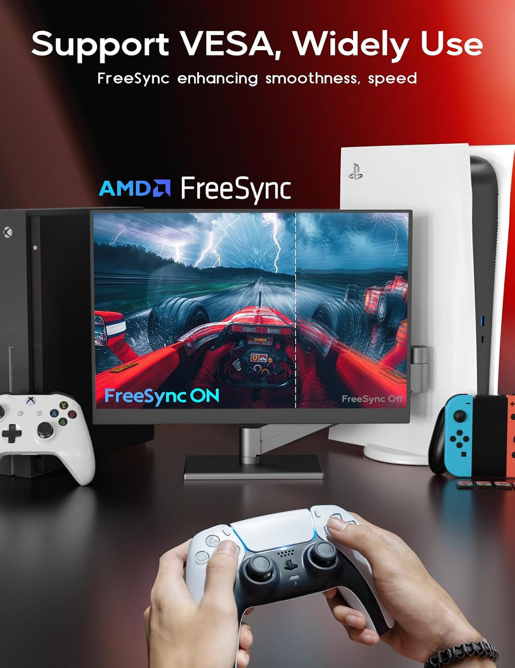 2.5K 144Hz Portable Monitor 18' 2560x1600 Portable Gaming Monitor 100% sRGB FreeSync HDR Laptop Monitor w/VESA & Case, 16: 10 Wide Screen IPS External Monitors for Mac Switch Xbox PS4/5