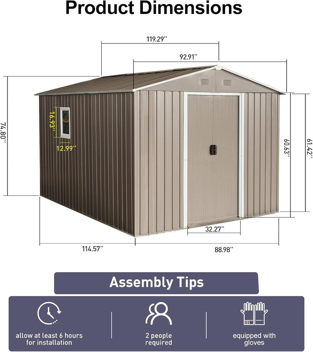 8 x 10 FT Outdoor Storage Shed, Metal Garden Shed with Floor Frame, Tool Sheds Outdoor Storage with Lockable Sliding Doors & Window & Air Vents, Storages House Waterproof for Backyard, Lawn, Gray