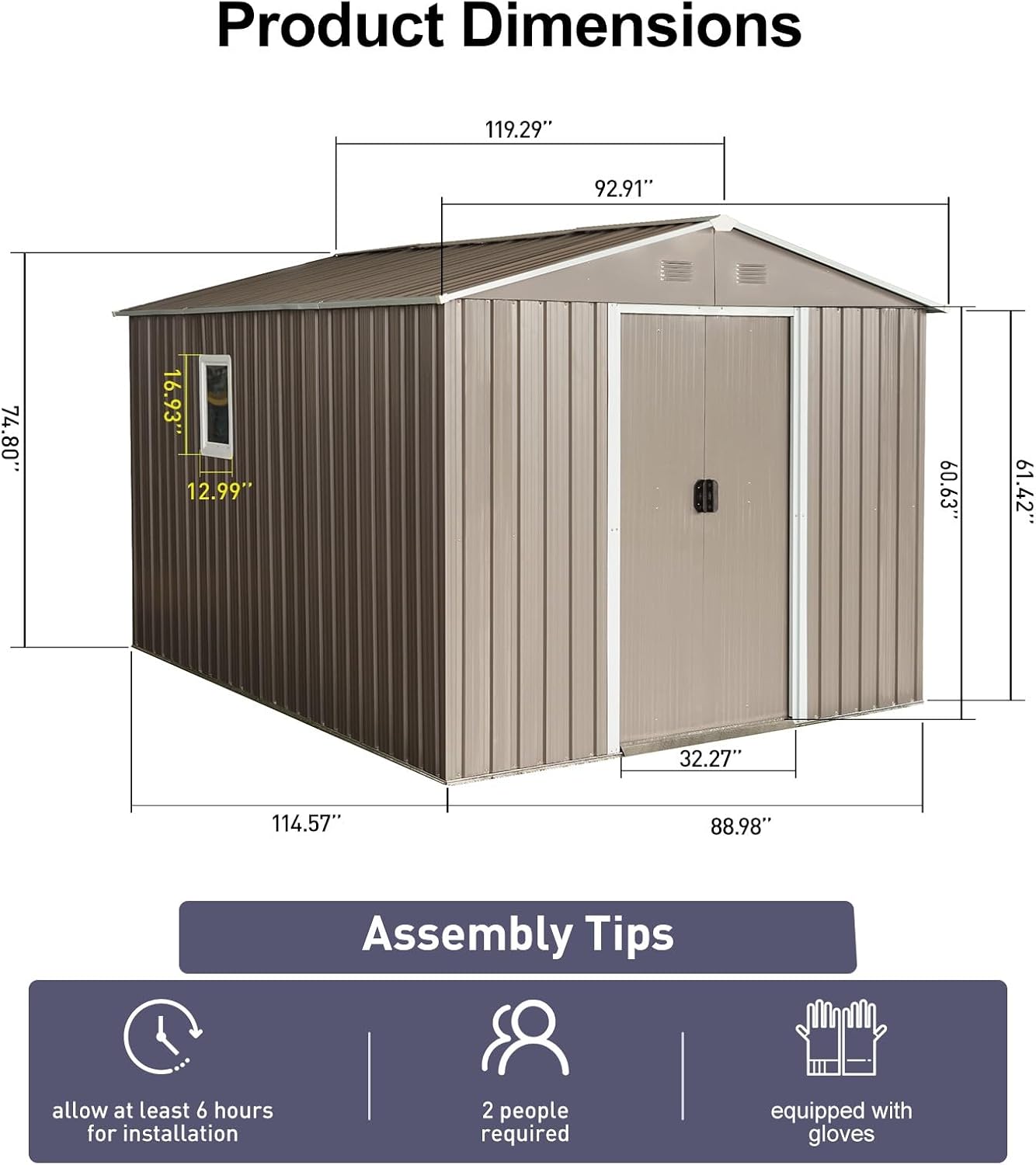 8 x 10 FT Outdoor Storage Shed, Metal Garden Shed with Floor Frame, Tool Sheds Outdoor Storage with Lockable Sliding Doors & Window & Air Vents, Storages House Waterproof for Backyard, Lawn, Gray