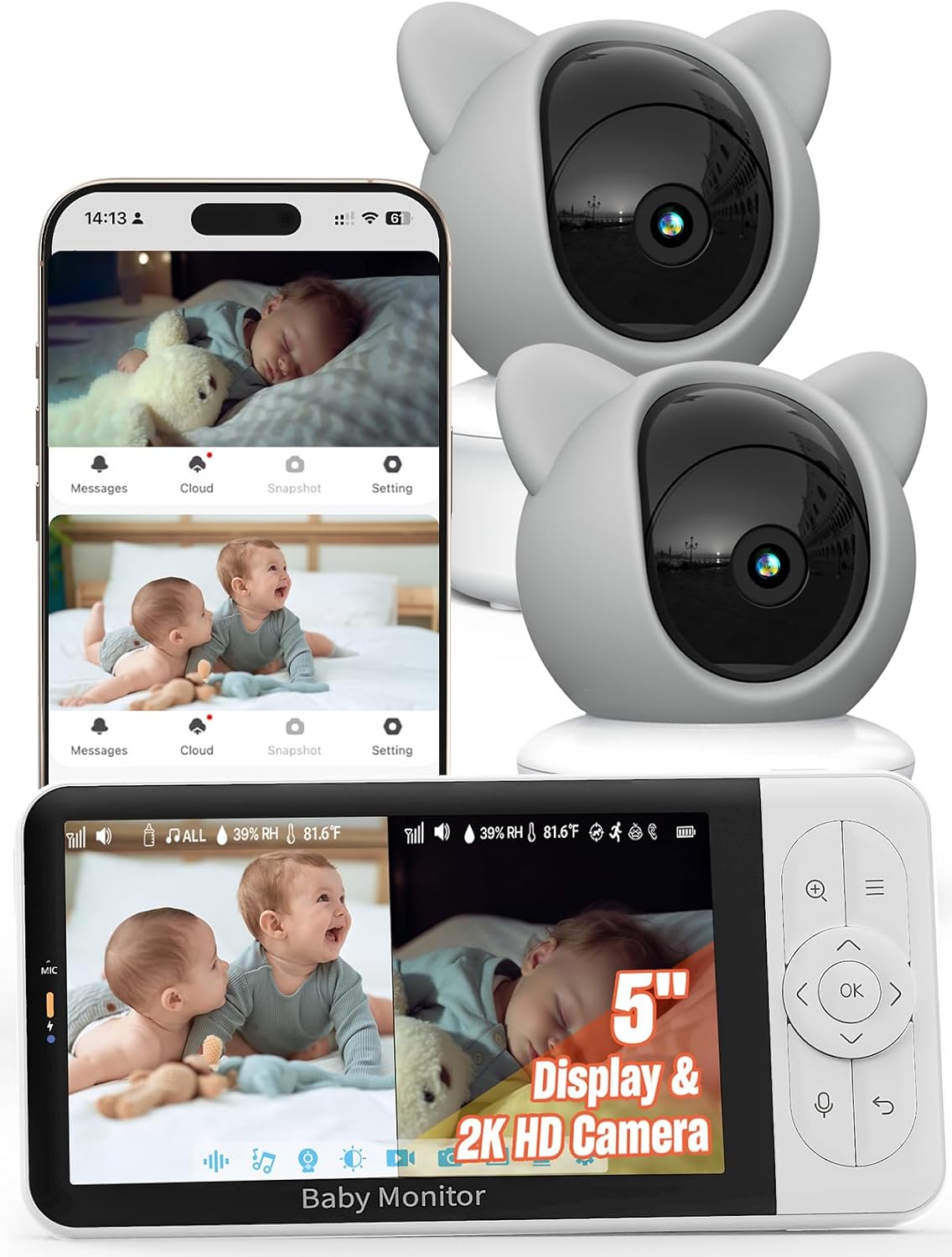 iFamily WiFi Baby Monitor with App – Smartphone Baby Monitor with 5' HD Monitor & 2K Camera, Night Vision, 2-Way Talk, Motion Tracking&Alerts, Temp Sensor, Lullabies,Secure WiFi Lock