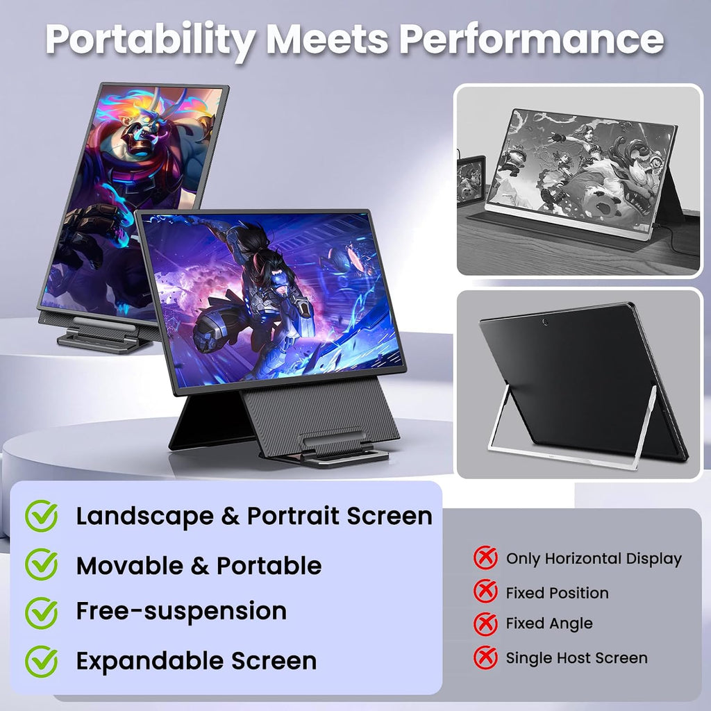 2K 180Hz Portable Monitor,23.8' 2560x1440 QHD 120% SRGB IPS FreeSync Gaming Moniter USB-C HDMI Large Work Home Office Second Monitor VESA Mountable, Adjustable Tilt & Height for Laptop, PS4,Xbox
