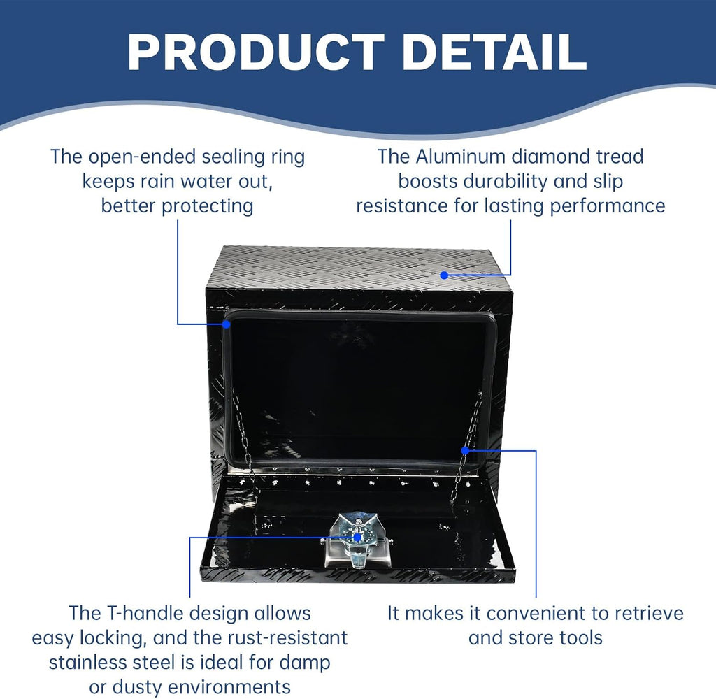 SSN 18'' Heavy Duty Aluminum Underbody Truck Box with T-Handle Latch,18 x 12 x 14 Inch Truck Trailer Underbed Tool Box with 5 Bar Tread Black for Storage and Organization.