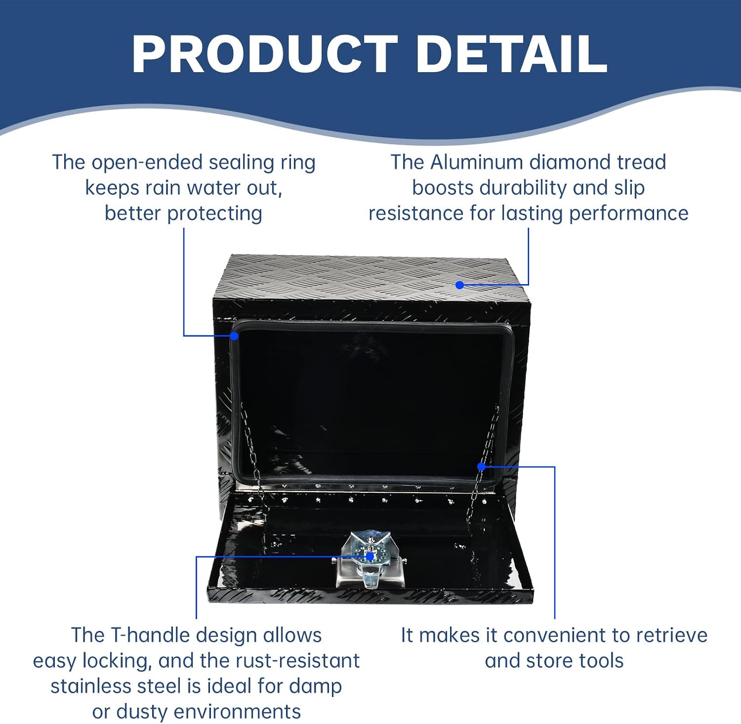 SSN 18'' Heavy Duty Aluminum Underbody Truck Box with T-Handle Latch,18 x 12 x 14 Inch Truck Trailer Underbed Tool Box with 5 Bar Tread Black for Storage and Organization.