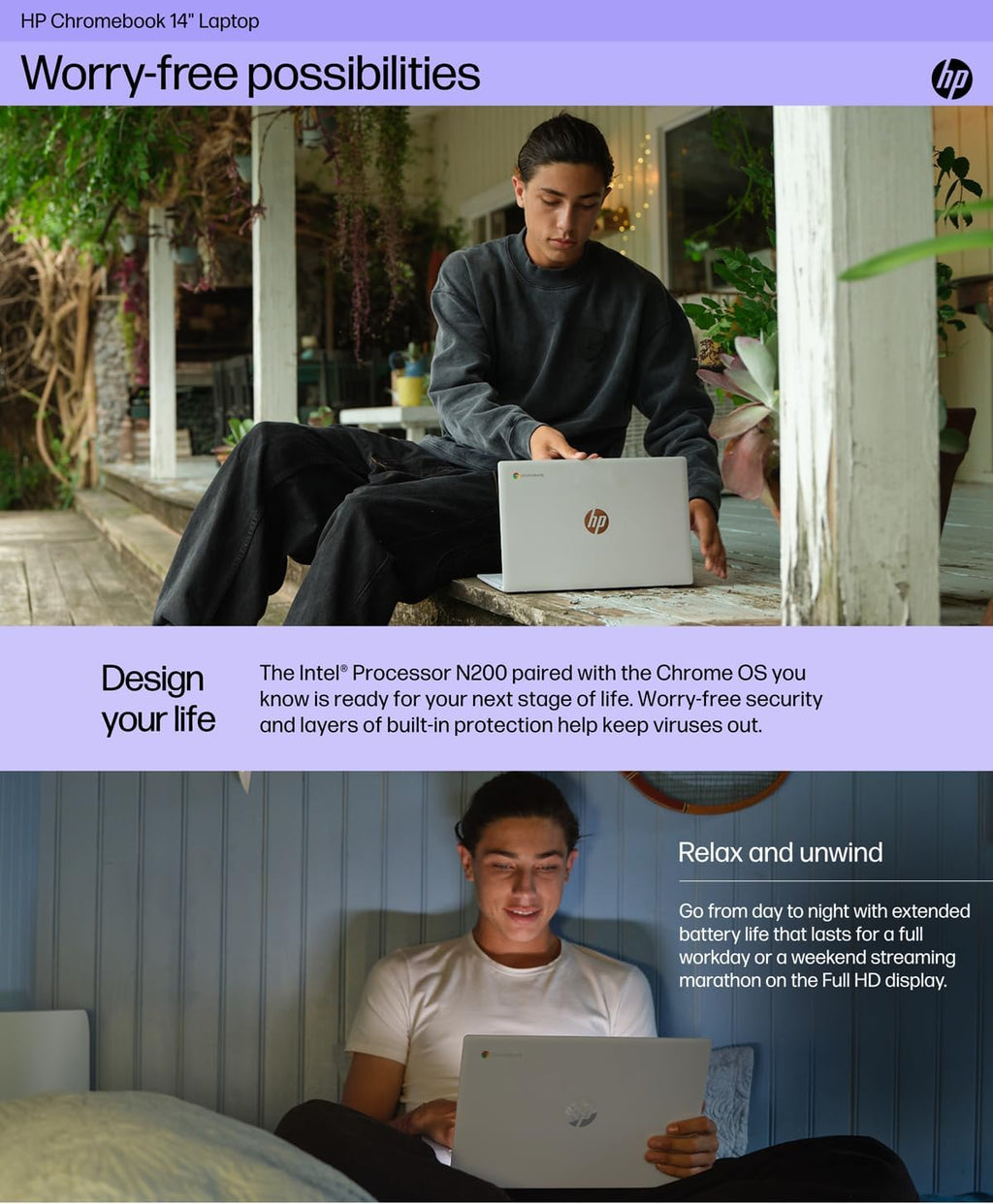 HP Chromebook 14 Laptop (14' Anti-Glare Display, Intel Processor N200, 4GB RAM, 256GB Storage (128GB +128GB SD Card)) Business, Home & Students, 12-Hr Long Battery Life, IST HUB, Webcam, Chrome OS