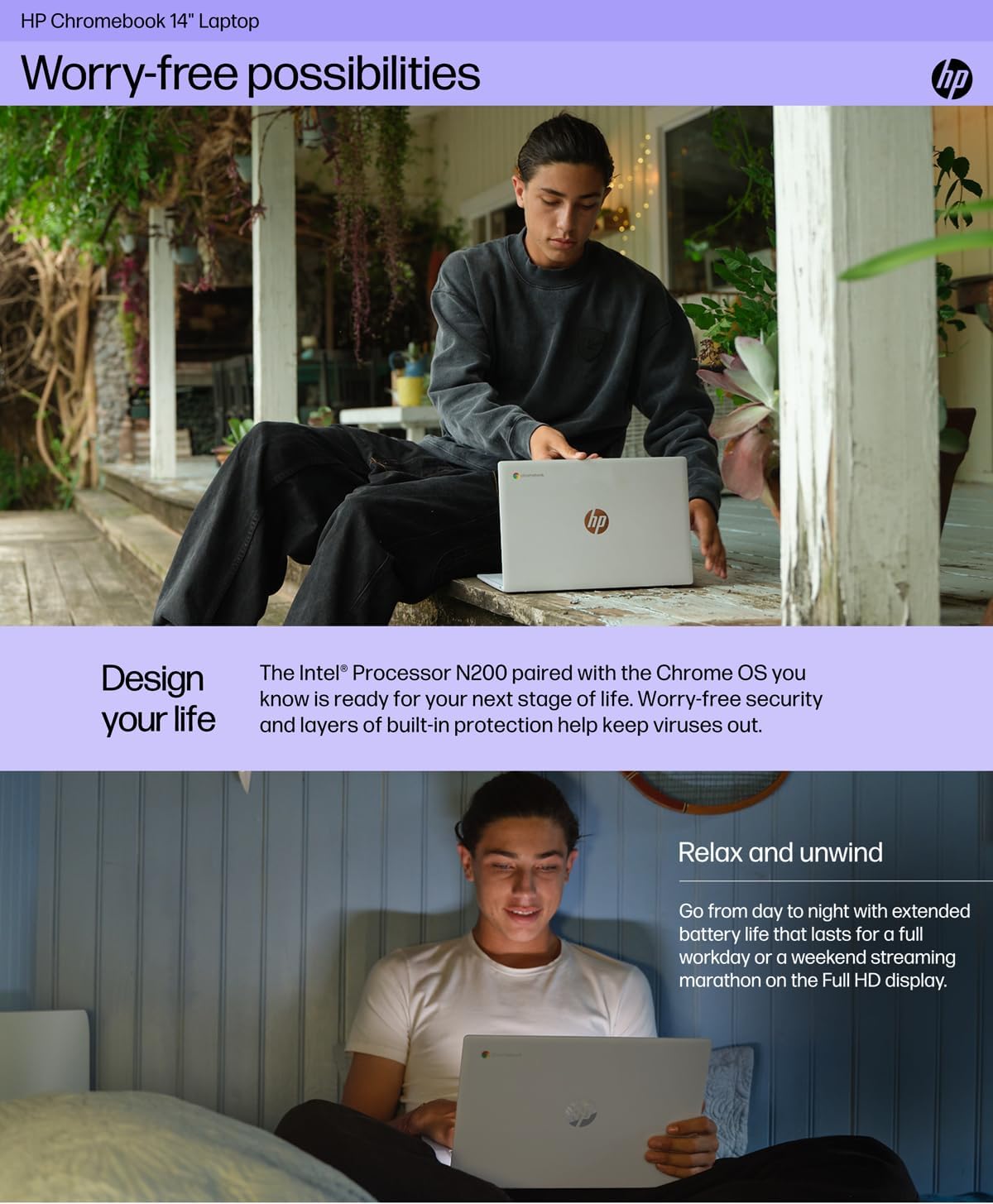 HP Chromebook 14 Laptop (14' Anti-Glare Display, Intel Processor N200, 4GB RAM, 256GB Storage (128GB +128GB SD Card)) Business, Home & Students, 12-Hr Long Battery Life, IST HUB, Webcam, Chrome OS