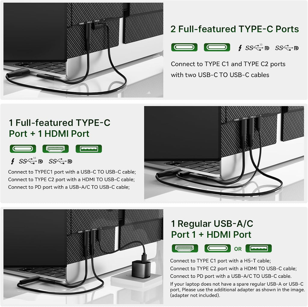 14' Triple Laptop Screen Extender, Ultra-Thin Lightweight FHD 1080P IPS Portable Monitor, Extended Dual Screen for Laptops 13-17.3' Compatible with Wins Mac Chrome Dex Phone Travel Work