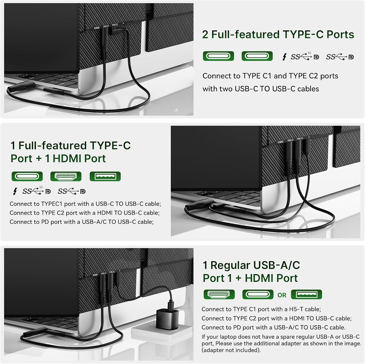 14' Triple Laptop Screen Extender, Ultra-Thin Lightweight FHD 1080P IPS Portable Monitor, Extended Dual Screen for Laptops 13-17.3' Compatible with Wins Mac Chrome Dex Phone Travel Work
