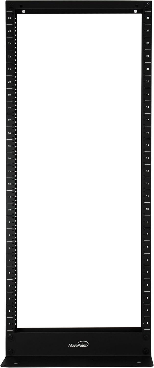 NavePoint 25U 2 Post Open Frame Server Rack for 19 Inch Equipment, AV, Networking, Data & IT Devices, 2-Post Rack 25U 661lbs Weight Capacity, Black