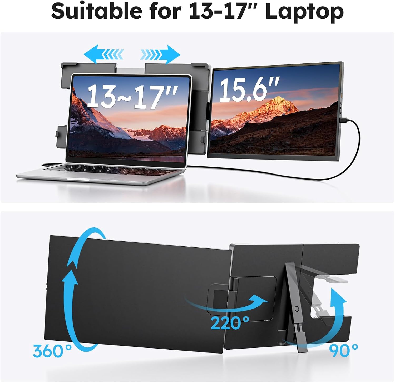 Dopesplay Laptop Screen Extender, 15.6' FHD 1080P IPS External Portable Monitor for Laptop, Plug & Play Dual Screen Monitor for 13'-17' Laptops, Compatible with Mac, Wins, Chrome, Android, Dex