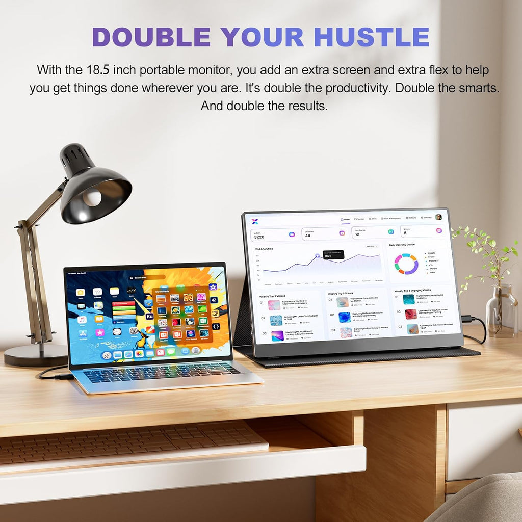 18.5 Inch Portable Monitor, FHD 120Hz IPS HDR 125% sRGB USB-C HDMI External Travel Monitor with Built-in Speakers, VESA Compatible for Laptop MacBook PC Surface PS5 Xbox