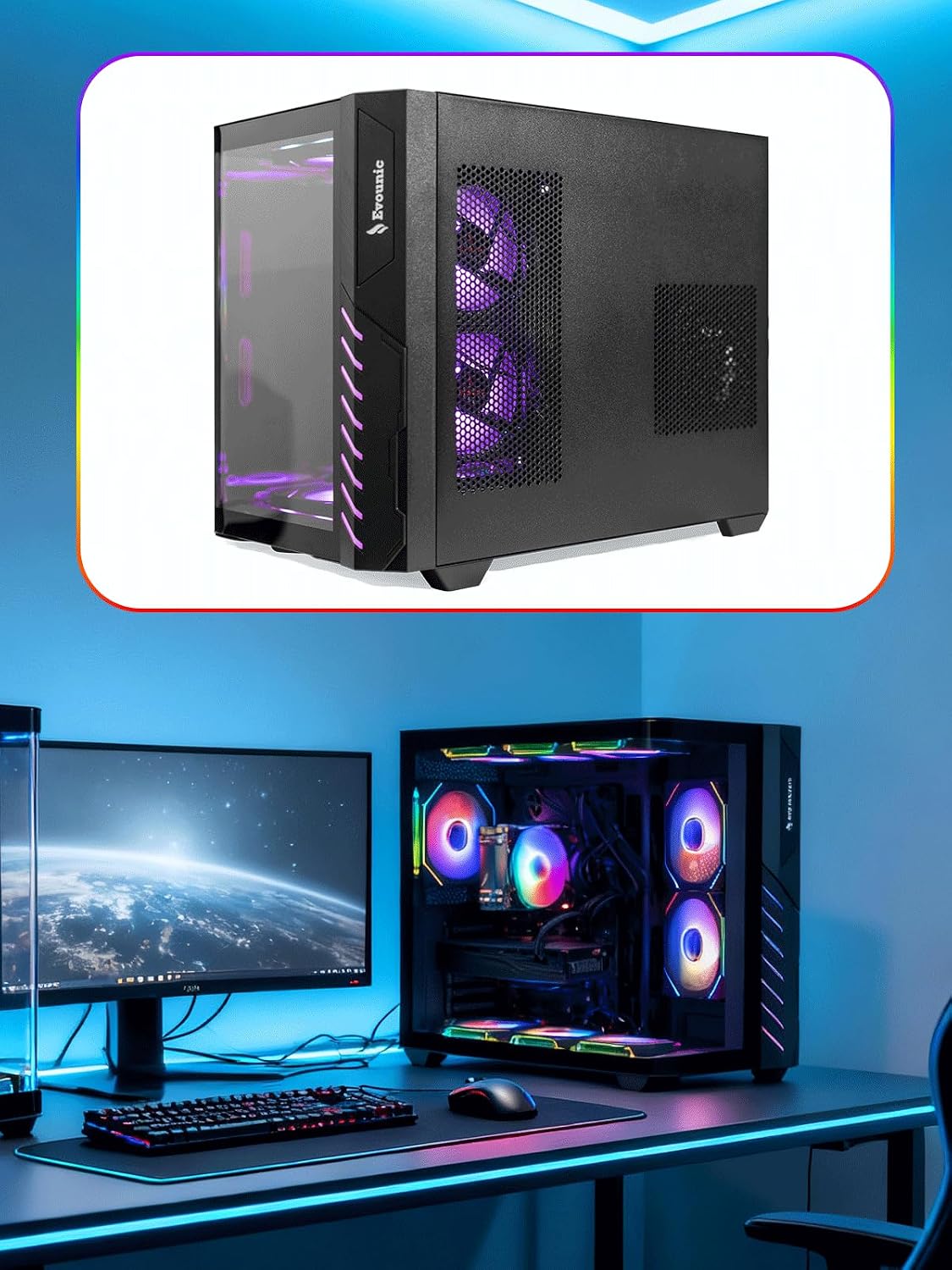 Gaming PC Computer Desktop – i7 Xeon E5 12-Cores up to 3.5 GHz, RX 580 8GB, 64GB RAM, 1TB NVMe SSD, Wi-Fi 6 & BT 5.4, 9× ARGB Cooling Fans, Windows 11 Pro, 650W PSU, Gaming & Streaming Tower