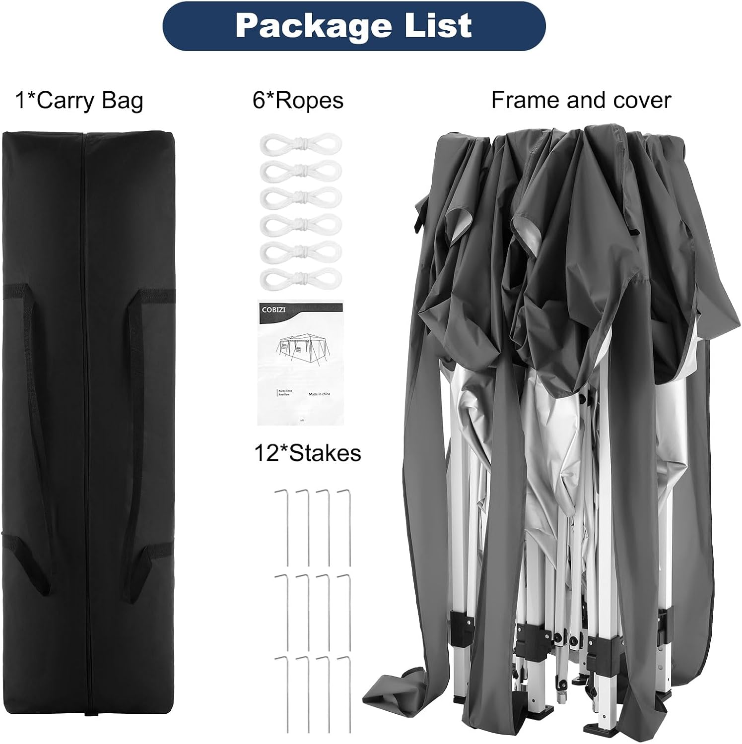COBIZI 10x20 Pop Up Canopy Tent Party Tents for Parties Weddings Backyard Waterproof Outdoor Commercial Instant Canopy Event Tent with Stakes, Ropes,Sandbags, Gray