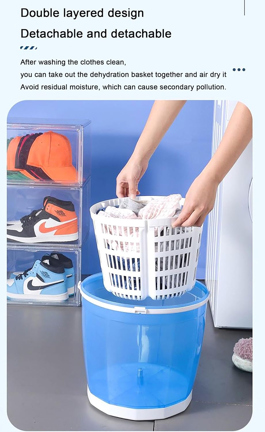 Portable Hand cranked clothes spin drying bucket,Non-Electric Washing Machine and Spin Dryer,Mini Hand Crank Washing Machine Dehydrator for Dormitory, Apartment, Rv (grey)