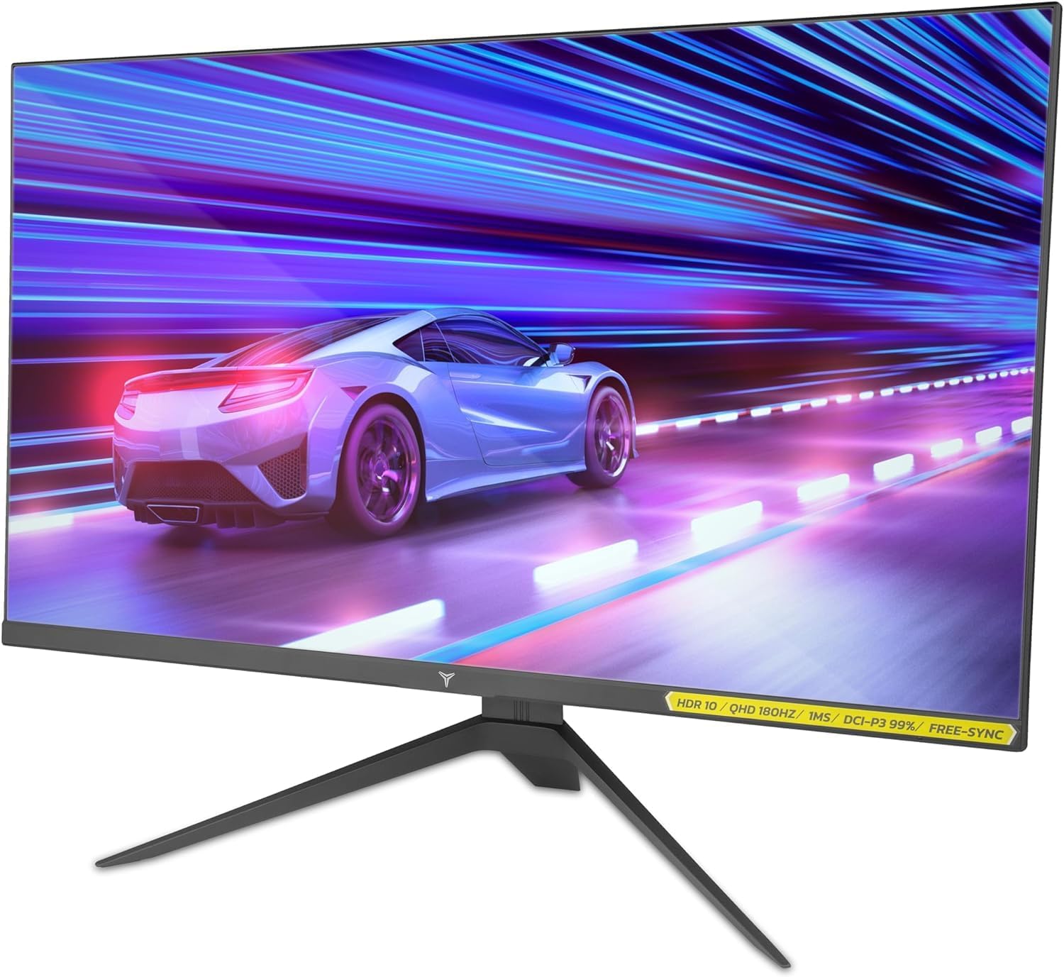 YEYIAN 27' QHD 2K Flat Gaming Monitor | 2560x1440 | IPS Panel | 178° View | 3000:1 | 180 Hz | 16:9 | 16.7 Million Colors | 1ms Response | VESA | DisplayPort/HDMI