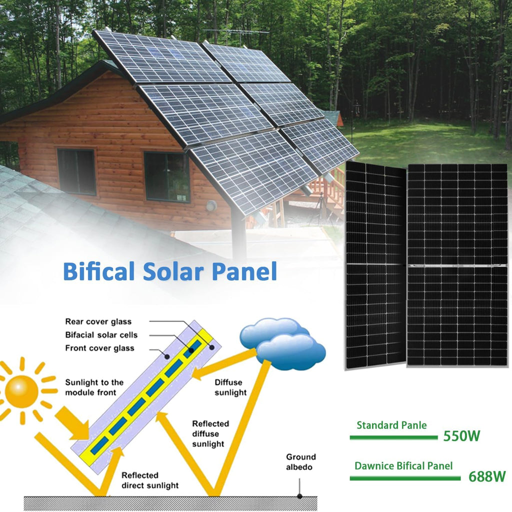 10kW Solar Panel Kit Complete System with 18pcs 550W Bifacial Solar Panels, 16kWh Lithium Batteries, 10kW Hybrid Inverter, Solar Cables, Solar Connectors for DIY Off Grid Living