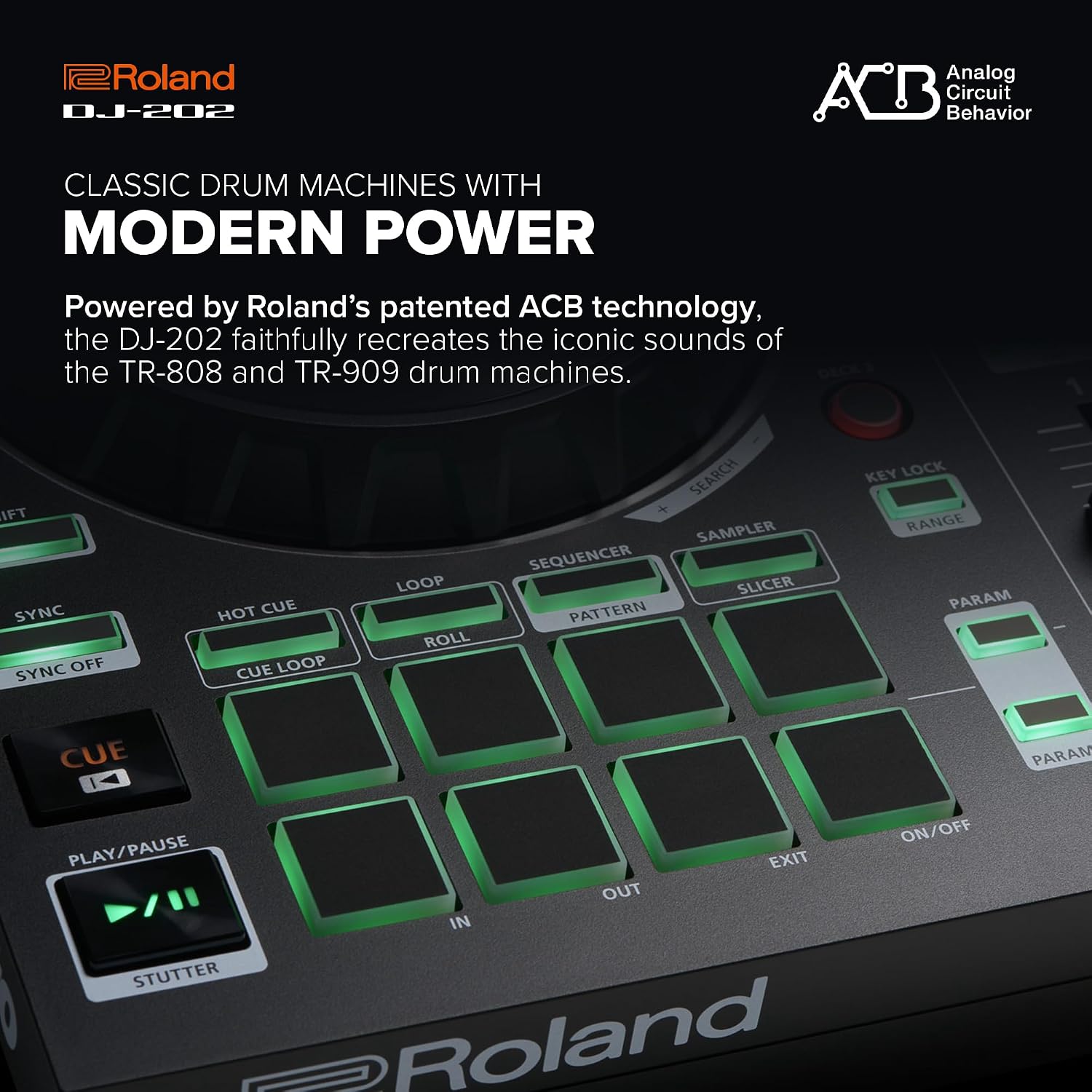 Roland DJ-202 Compact DJ Controller | 2-Channel, 4-Deck Controller for Serato DJ Lite | Large, Low-Latency Platters | Iconic Roland Drum Kit Sounds