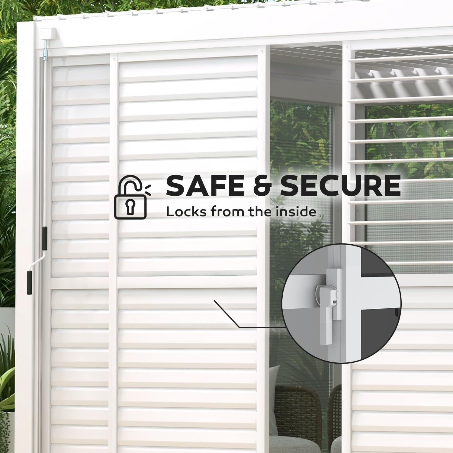 Mirador Accessory - 13' Sliding Louver Door for Mirador Pergola 111 Series, 4 Panel Detachable Moveable Sun Shade Privacy Door, White