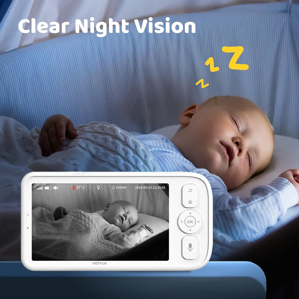 NETVUE Peekababy Baby Camera Monitor Video - Baby Monitor with Camera and Audio, 5' Display, 2-Way Talk, 4 in 1 Bracket Meets The Needs in All Scenarios, Smart Phone App, Cry Detection
