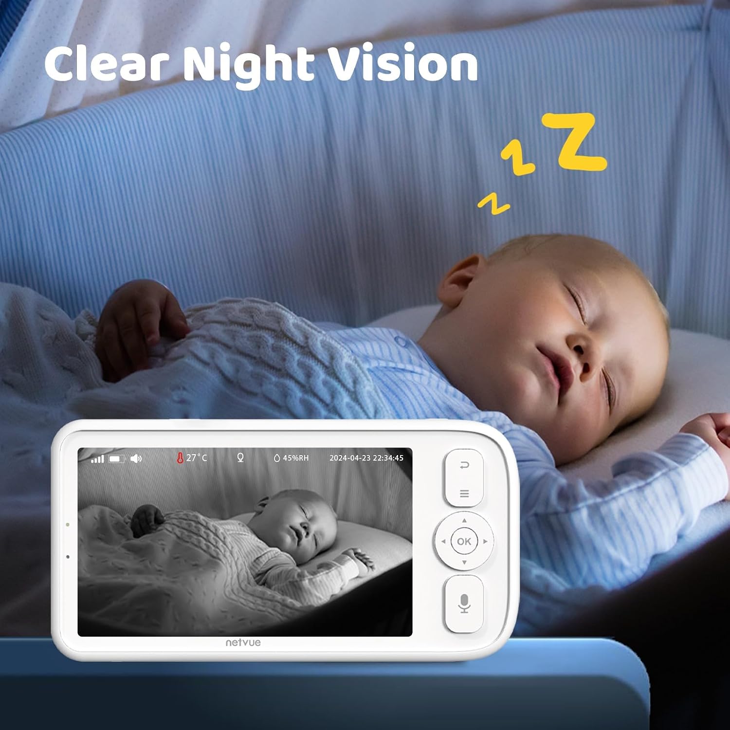 NETVUE Peekababy Baby Camera Monitor Video - Baby Monitor with Camera and Audio, 5' Display, 2-Way Talk, 4 in 1 Bracket Meets The Needs in All Scenarios, Smart Phone App, Cry Detection