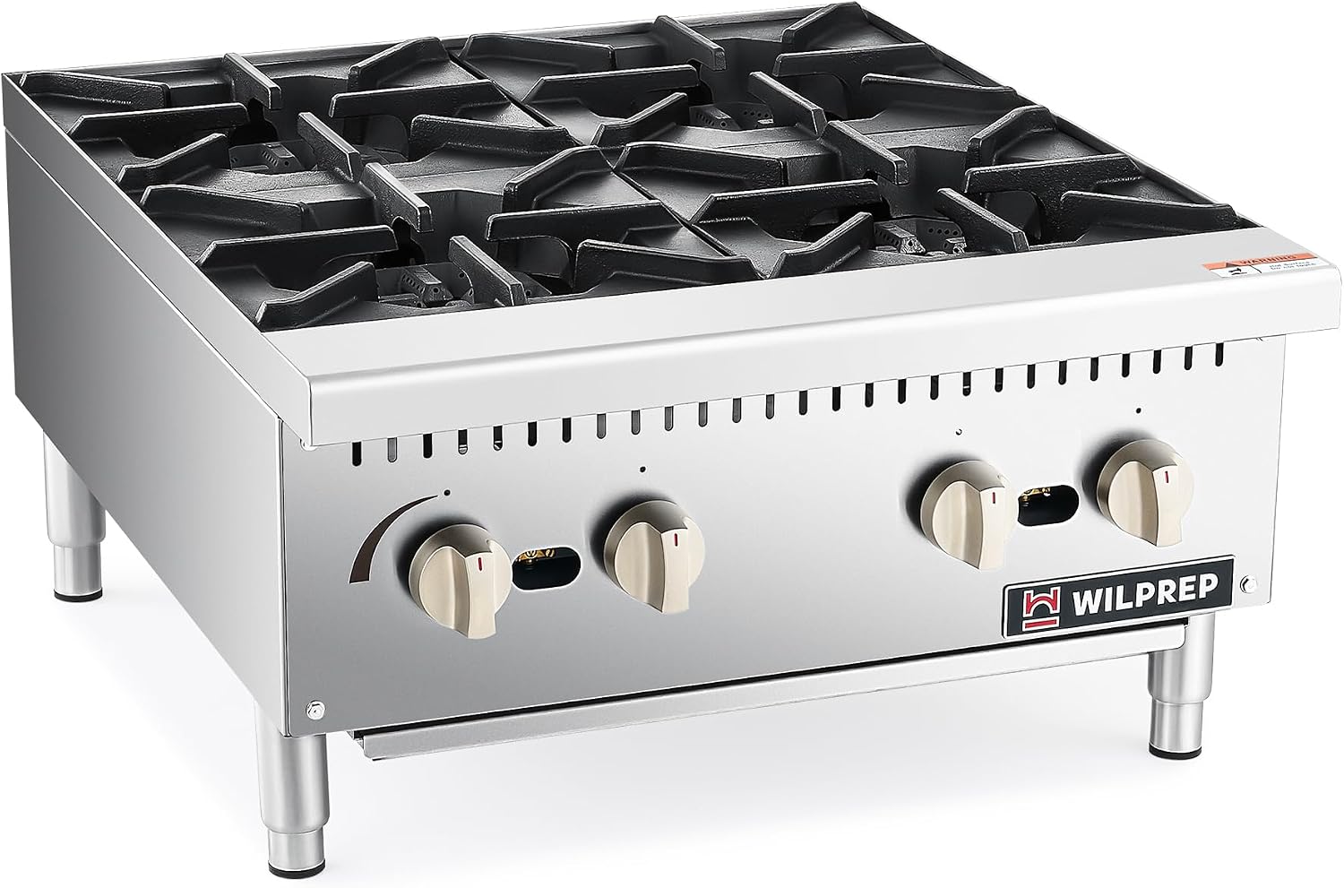 WILPREP Countertop Gas Range, 4 Burner Countertop Gas Stove with 100,000 BTU, 24' Propane with Natural Conversion Kit Grates, Stainless Steel Commercial for Restaurant Kitchen