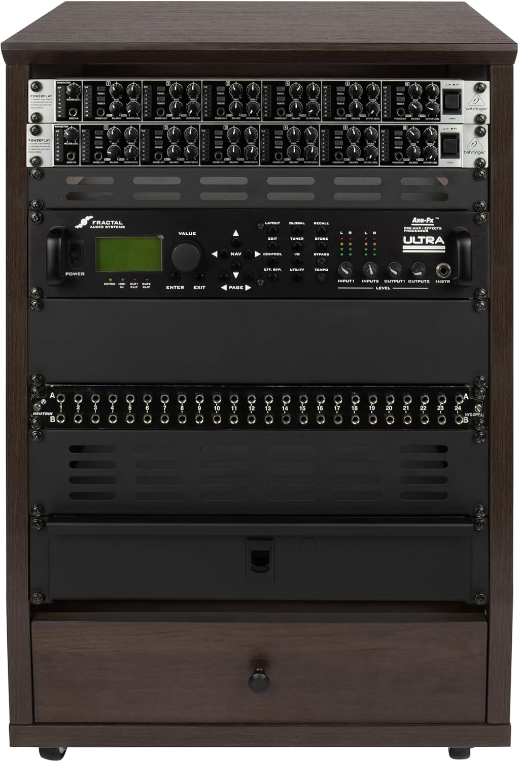 Gator Frameworks Elite Furniture Series 12U Angled Studio Rack with Locking Casters, Dark Walnut Brown Finish (GFW-ELITESTUDIORK12-BRN)