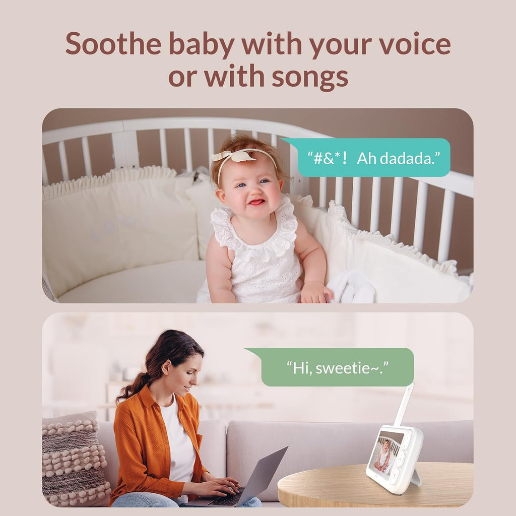 Baby Monitor with Camera and Audio, 5'' Screen & App, 2.4GHz WiFi Secure Link, Sleep Tracking, Cry Detection, Night Vision, Temp & Humidity Monitor, 2-Way Talk, 5GB Cloud Storage, 4-in-1 Mount