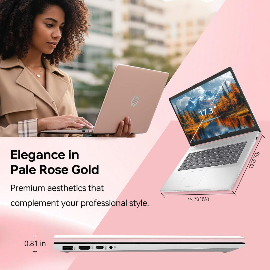 HP 17.3' Touchscreen Laptop, Intel Core i7-1355U, Pale Rose Gold, 64GB RAM, 2TB SSD, Webcam, HDMI, Backlit Keyboard, Fingerprint Reader, Wi-Fi 6, Windows 11 Home
